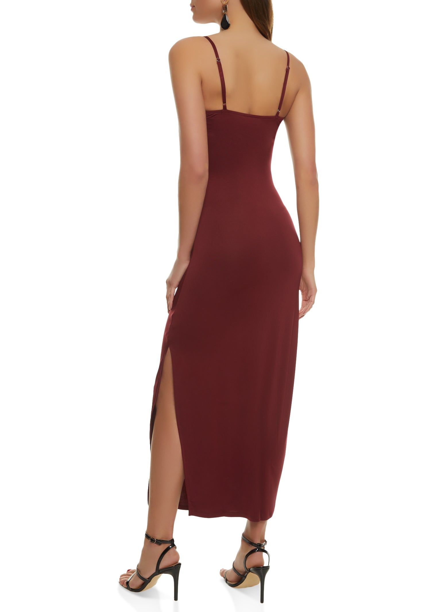 Solid V Neck Side Slit Maxi Dress sold by Rainbow product image thumbnail 3