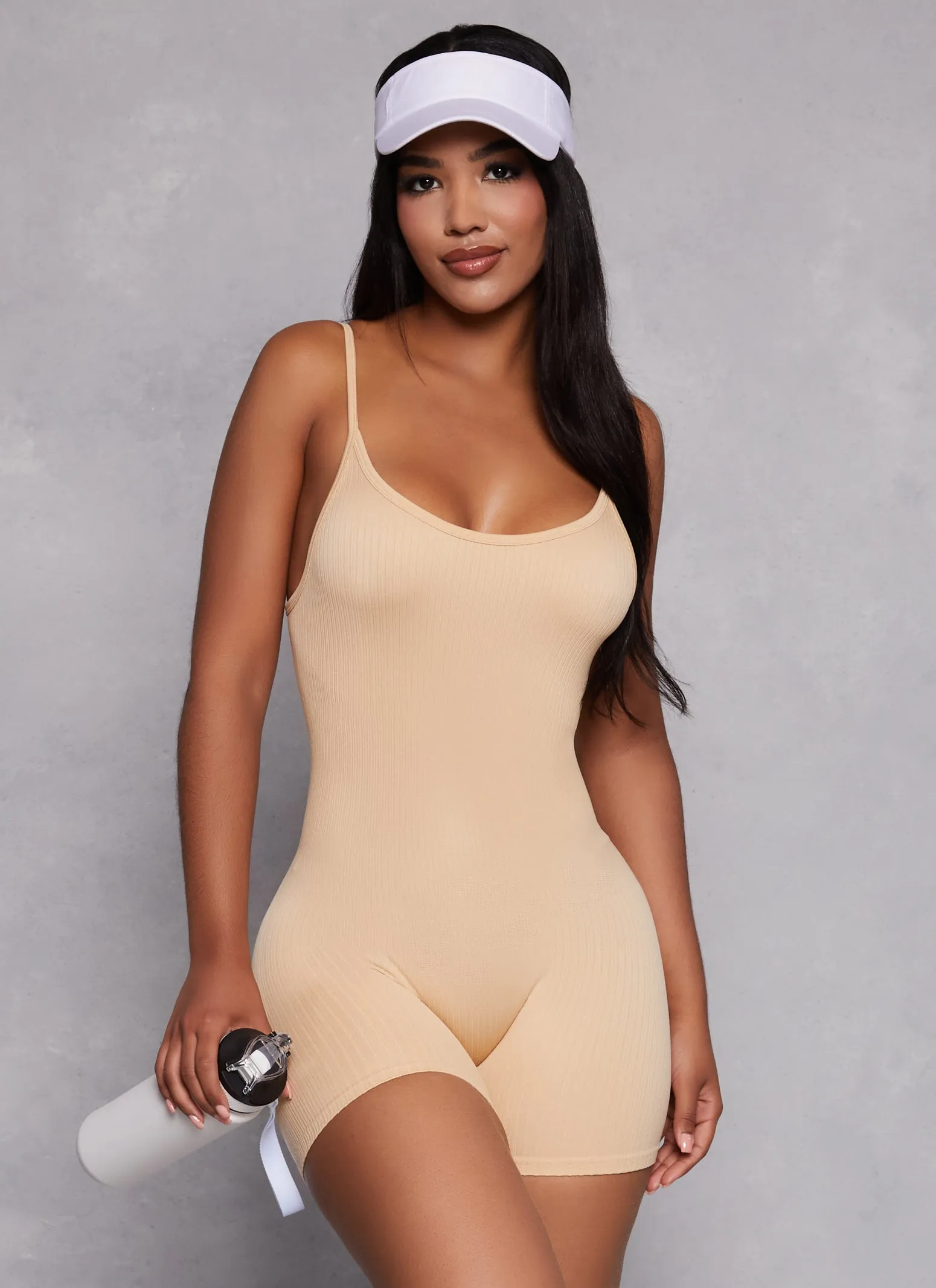 Seamless Ribbed Low Back Cami Romper sold by Rainbow