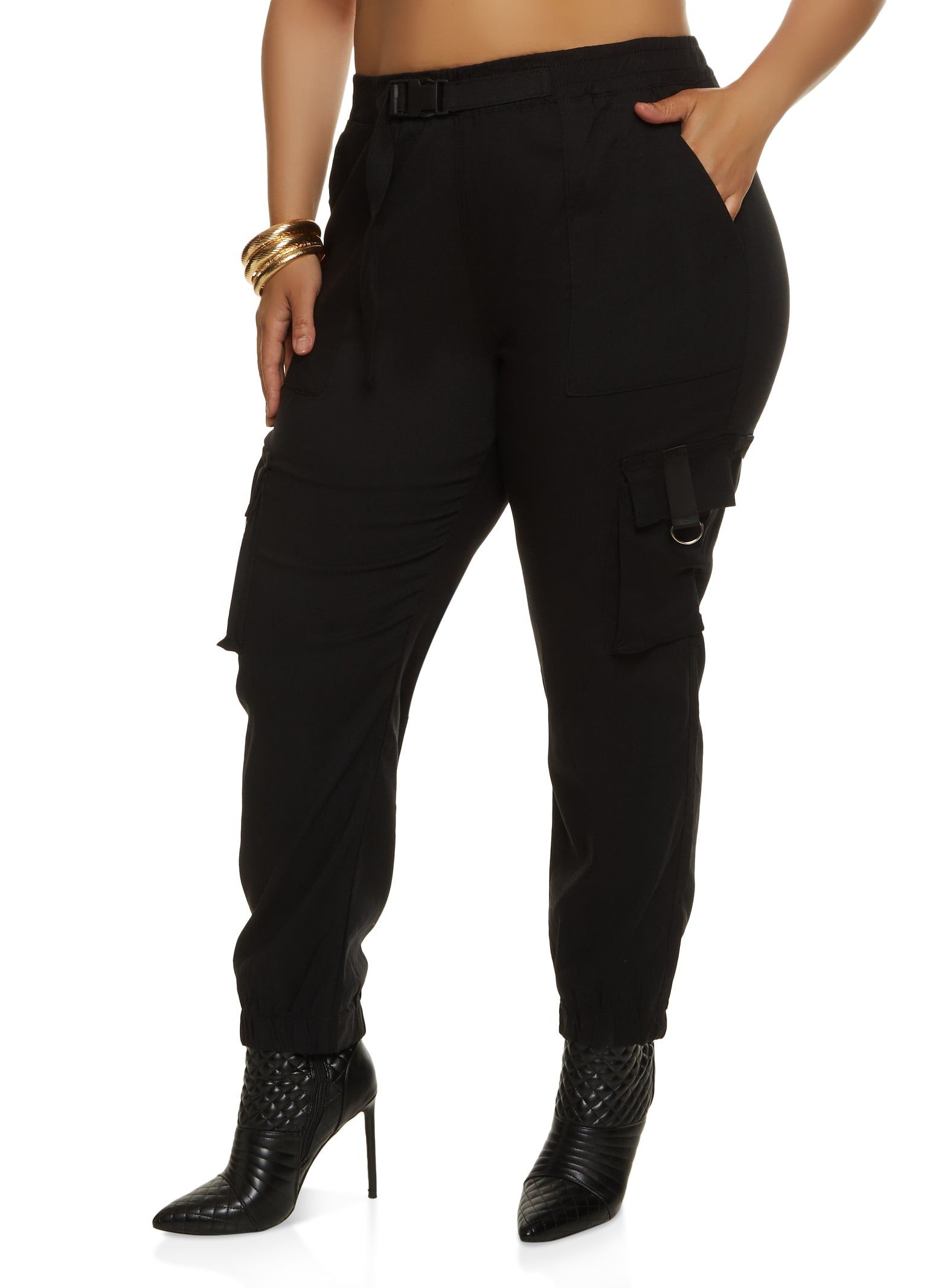 Plus Size Buckle Detail Cargo Joggers sold by Rainbow