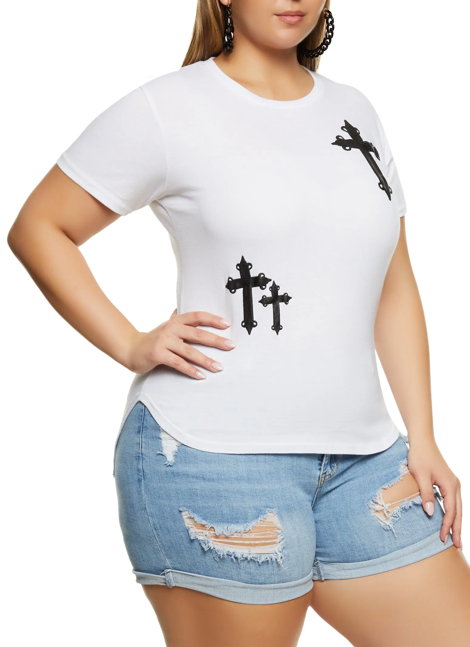 Plus Size Cross High Low Hem Graphic Tee sold by Rainbow