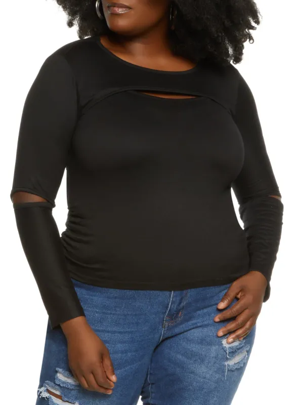 Plus Size Solid Cut Out Long Sleeve Top sold by Rainbow