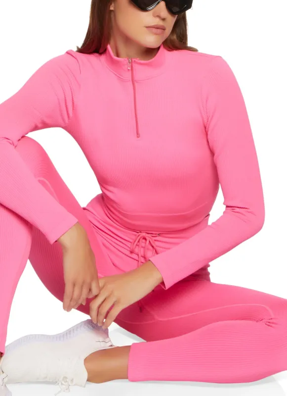 Seamless Compression Rib Half Zip Crop Top sold by Rainbow