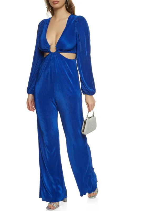 Plisse Cut Out Plunge Jumpsuit sold by Rainbow