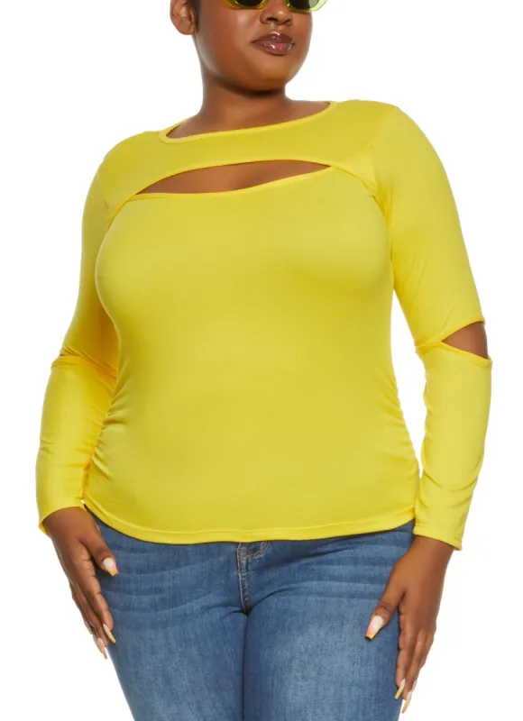 Plus Size Solid Cut Out Long Sleeve Top sold by Rainbow