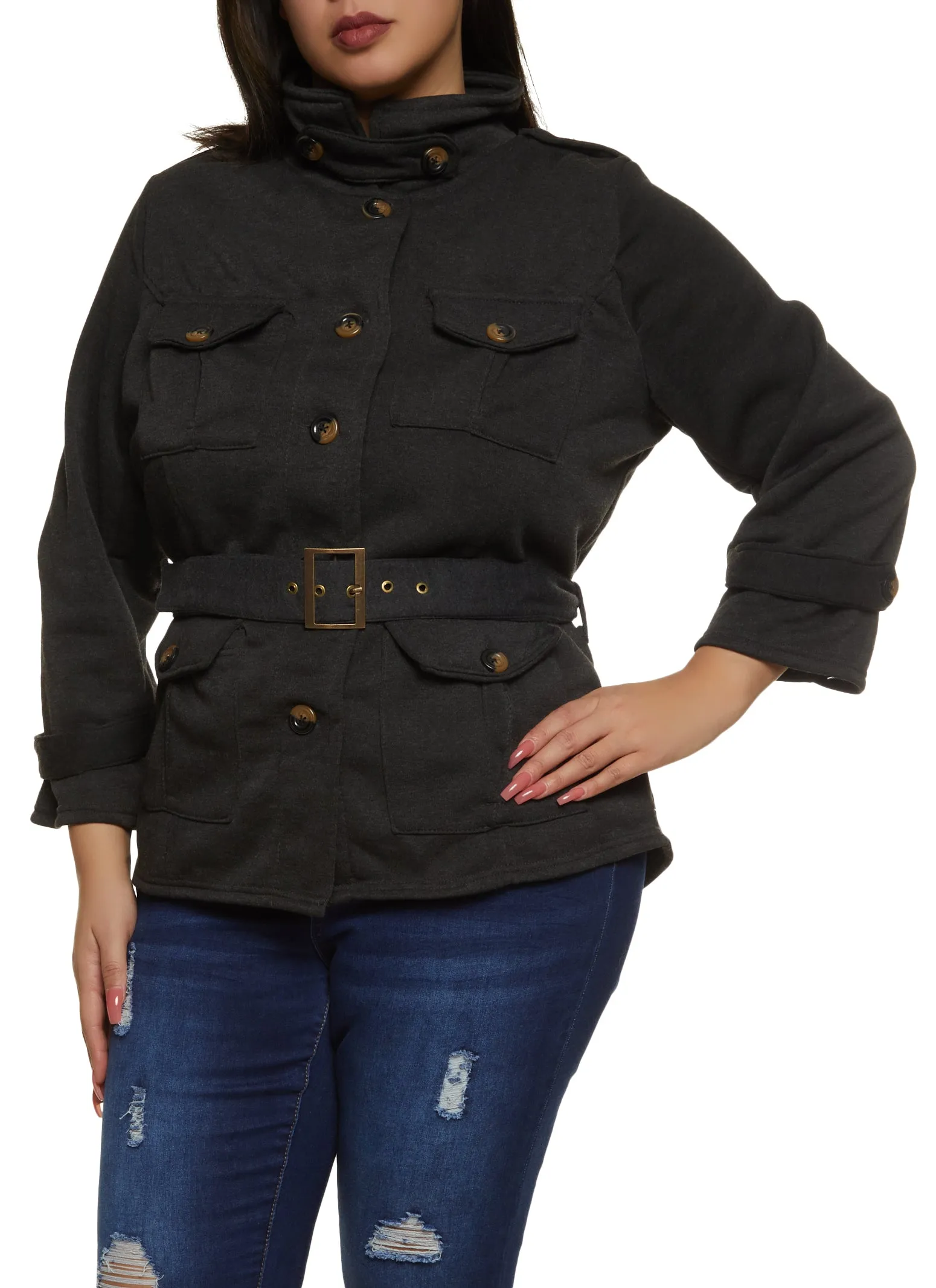 Plus Size Belted Military Jacket sold by Rainbow