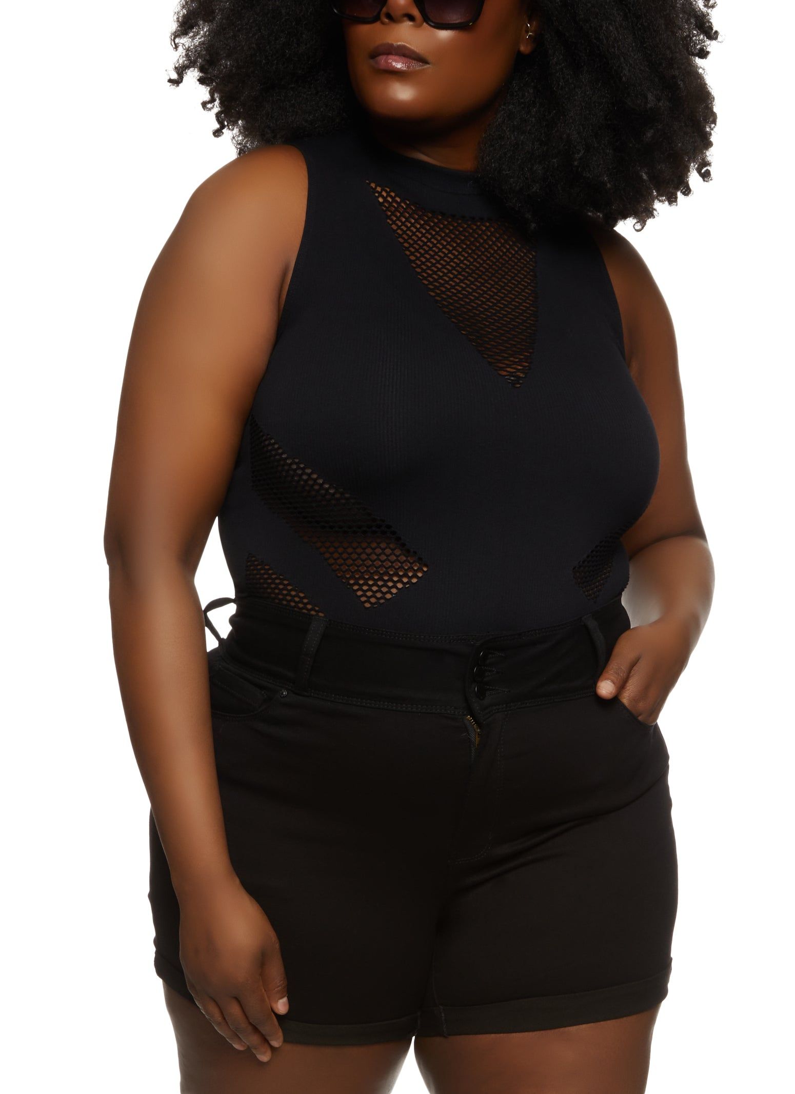 Plus Size Seamless Body Contour Fishnet Detail Bodysuit sold by Rainbow product image thumbnail 2