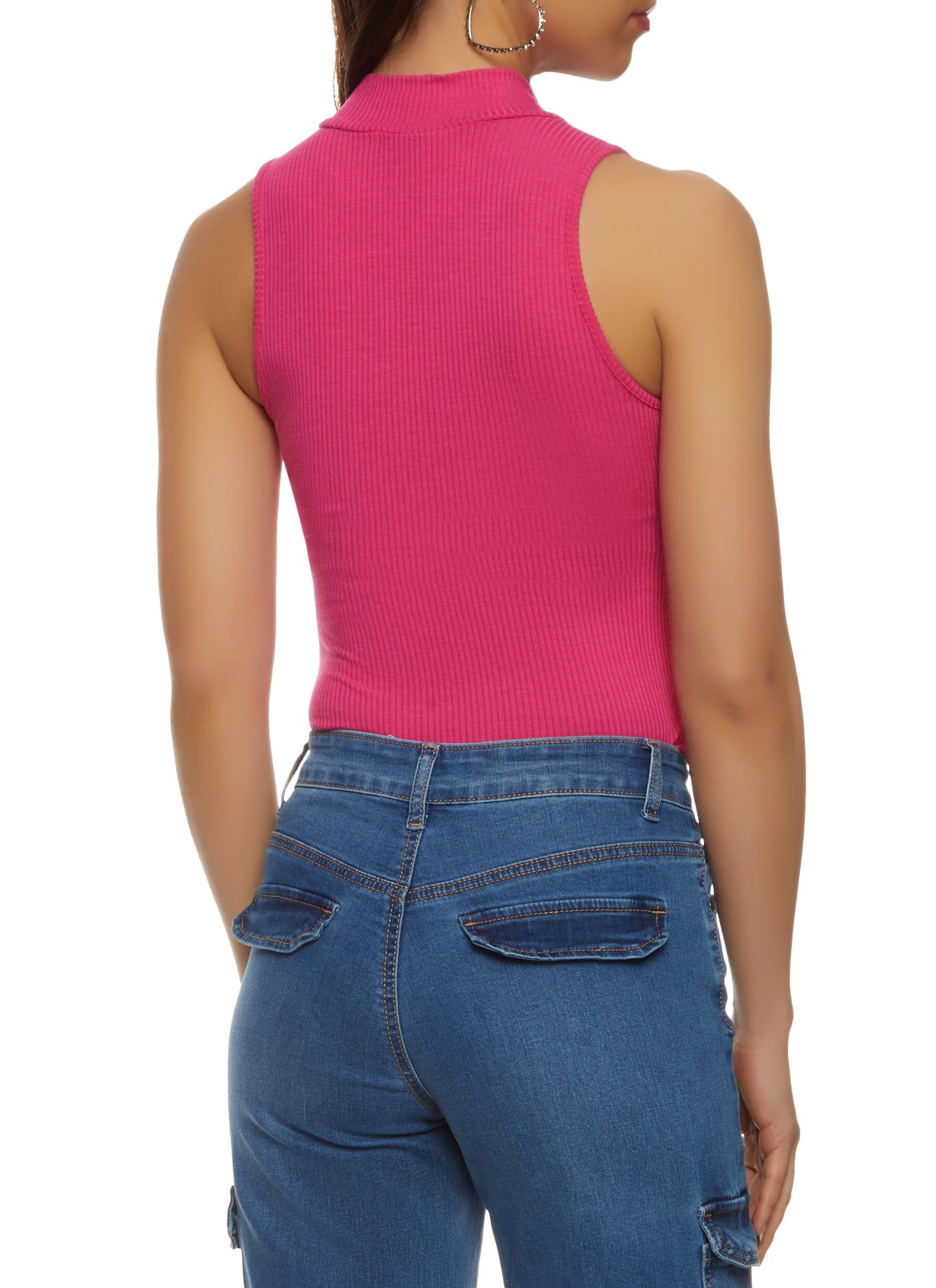 Rib Knit Zip Neck Sleeveless Bodysuit sold by Rainbow product image thumbnail 3