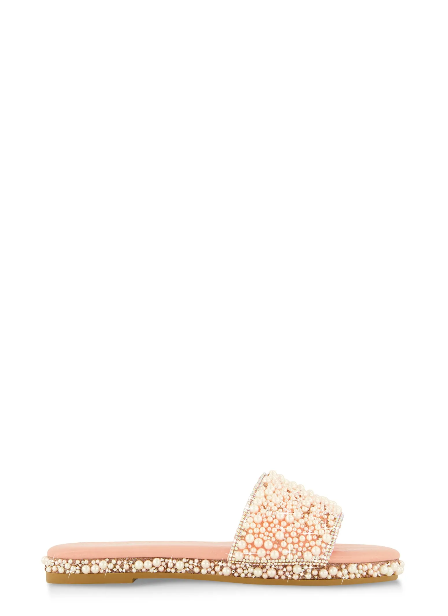 Rhinestone Trim Faux Pearl Band Slide Sandals sold by Rainbow product image thumbnail 2