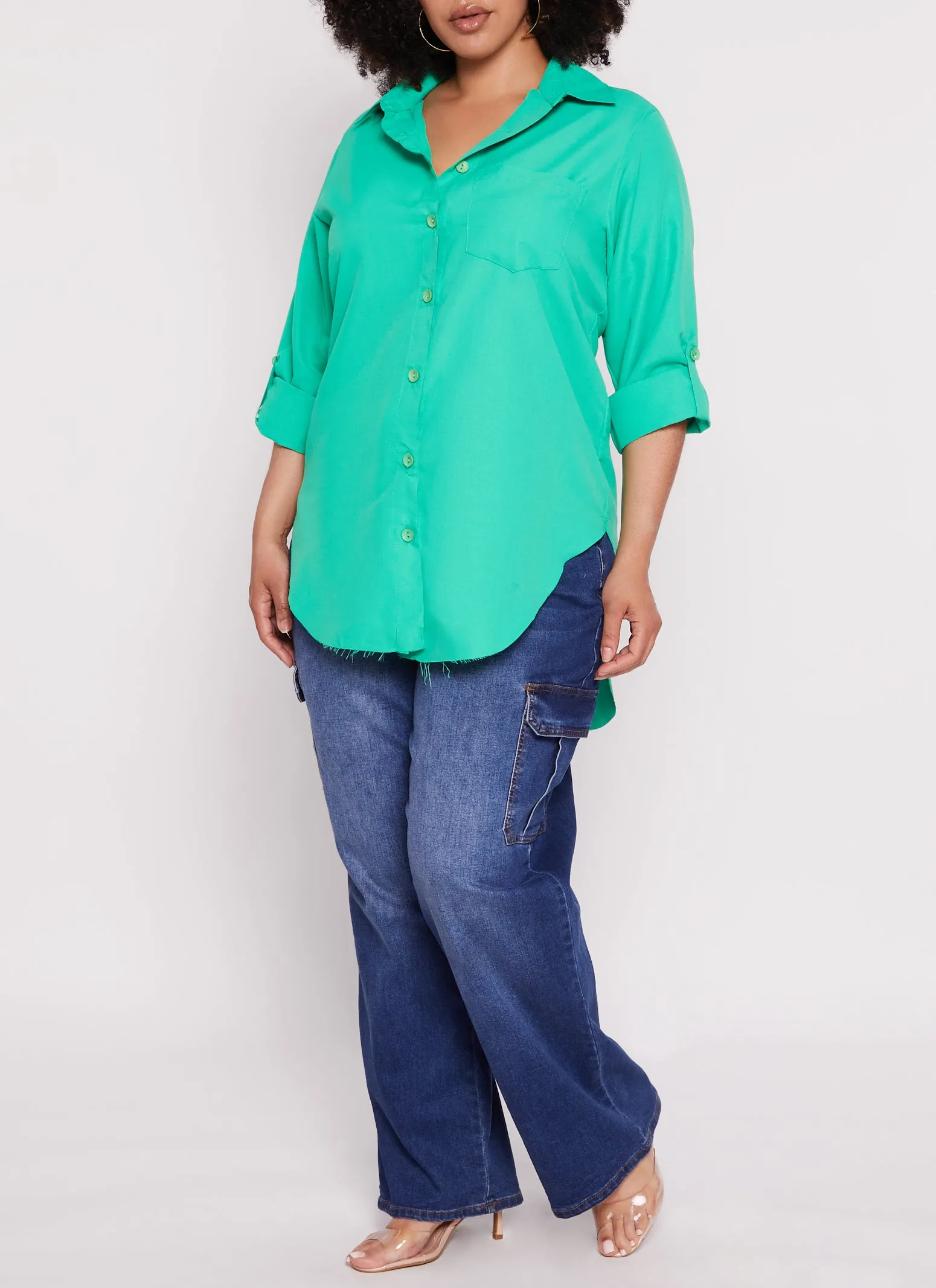 Plus Size Button Front Raw Hem Shirt sold by Rainbow product image thumbnail 2