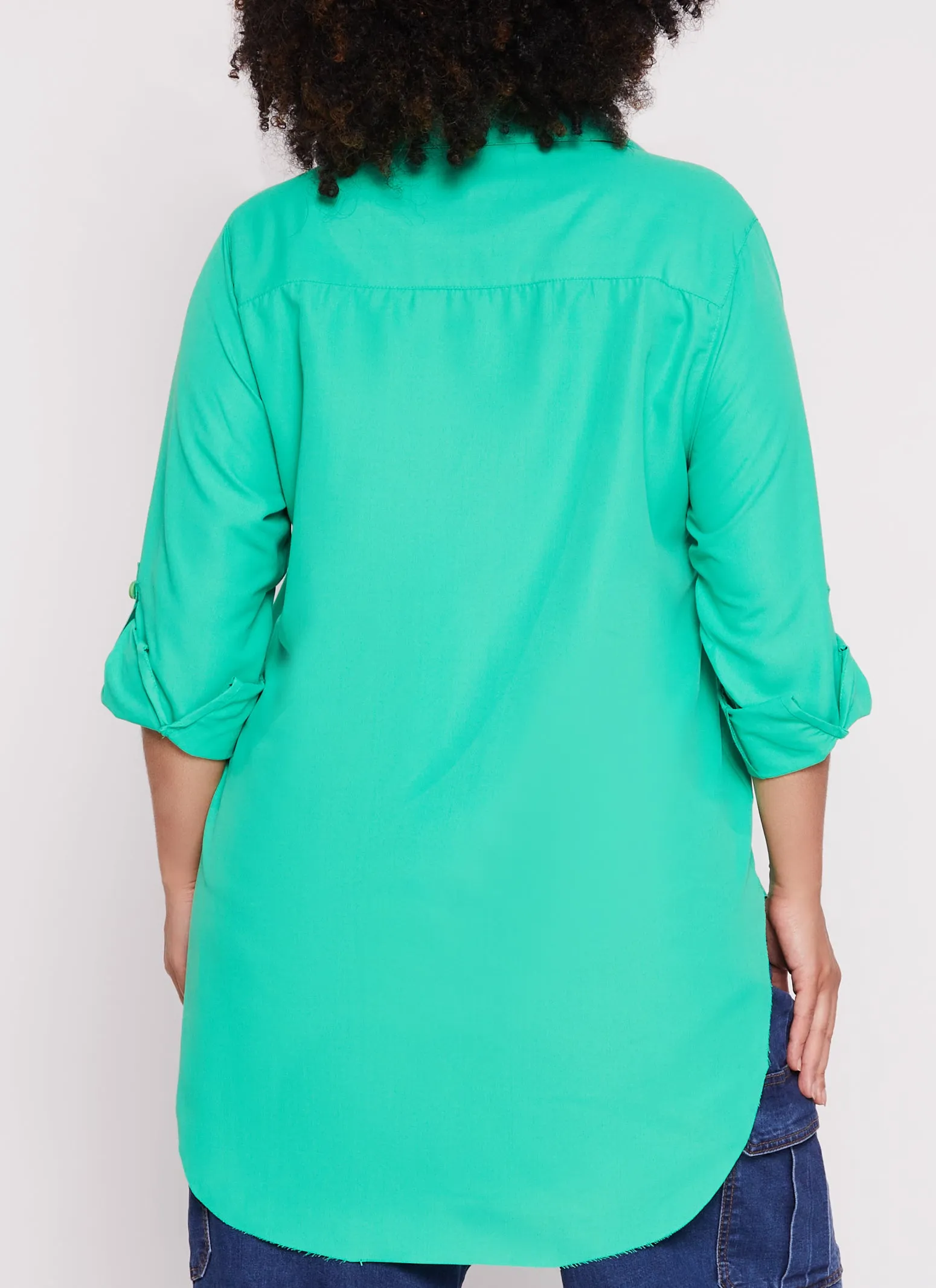 Plus Size Button Front Raw Hem Shirt sold by Rainbow product image thumbnail 3