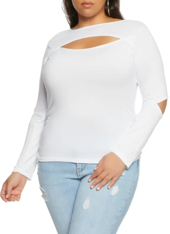 Plus Size Solid Cut Out Long Sleeve Top sold by Rainbow