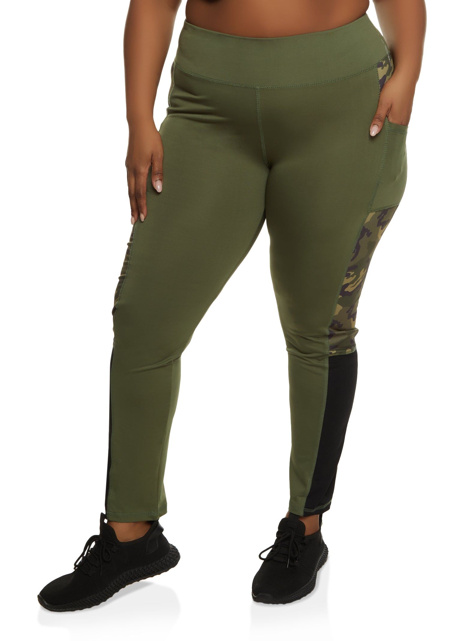 Plus Size Camo Detail Side Pocket Leggings sold by Rainbow