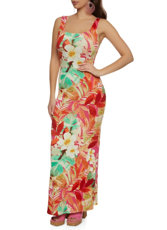 Haute Monde Tropical Floral Print Maxi Tank Dress sold by Rainbow