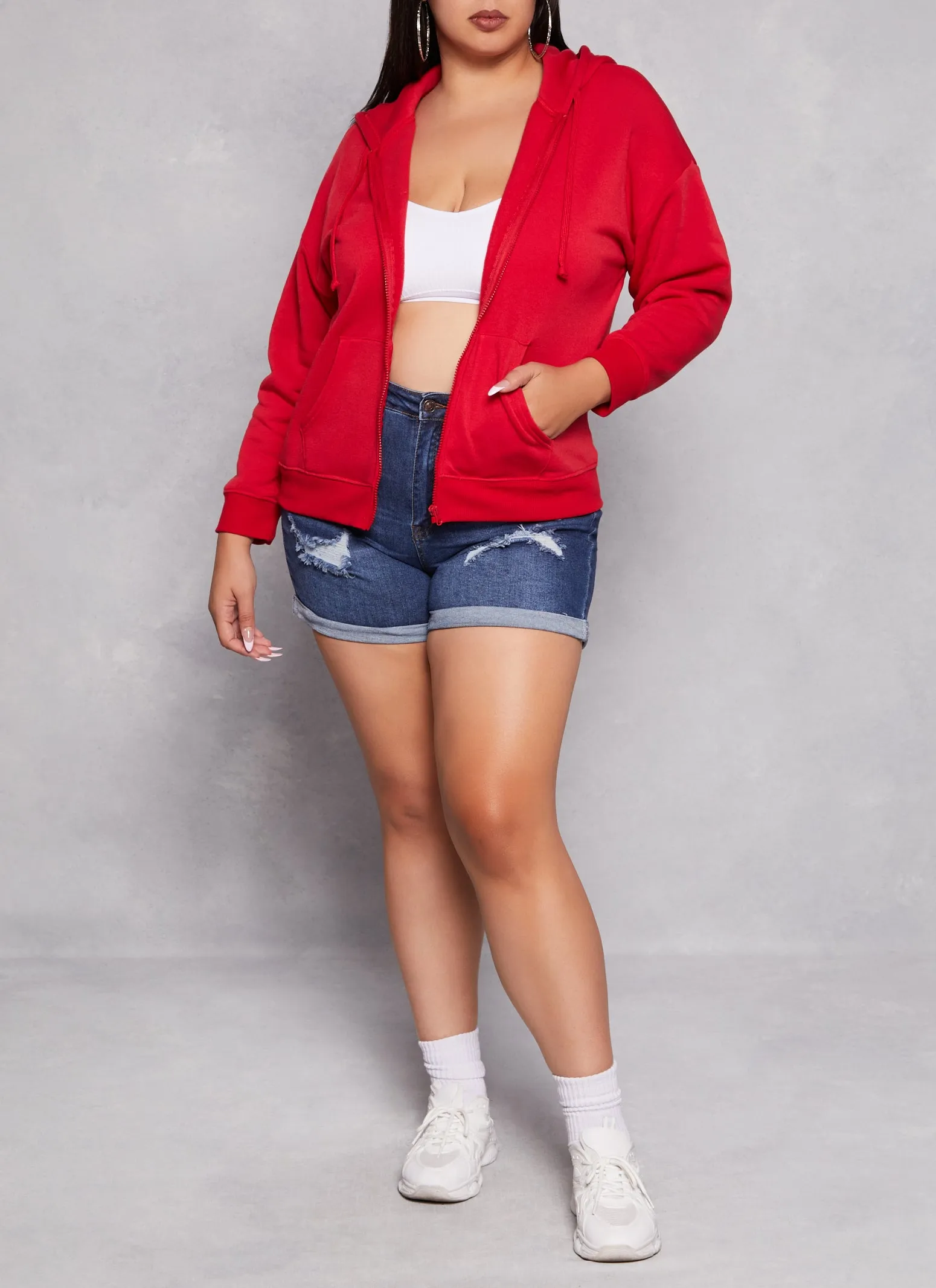 Plus Size Solid Zip Front Hoodie sold by Rainbow product image thumbnail 2