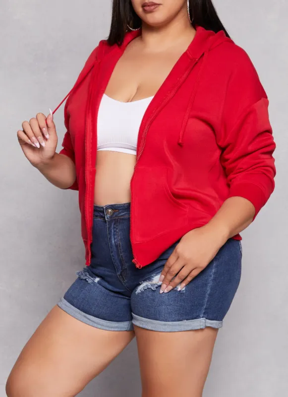 Plus Size Solid Zip Front Hoodie sold by Rainbow