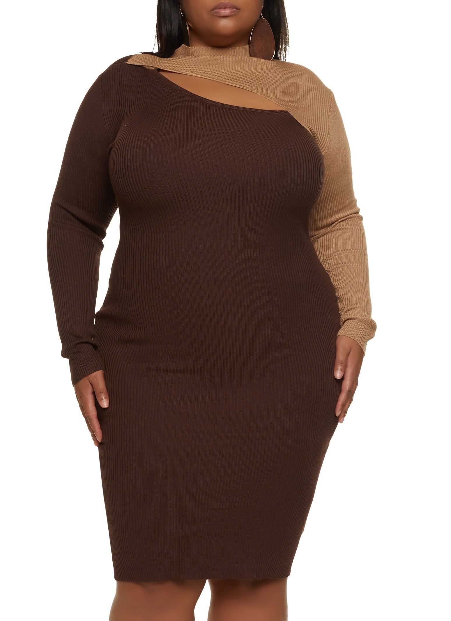 Plus Size Cut Out Color Blocked Sweater Dress sold by Rainbow