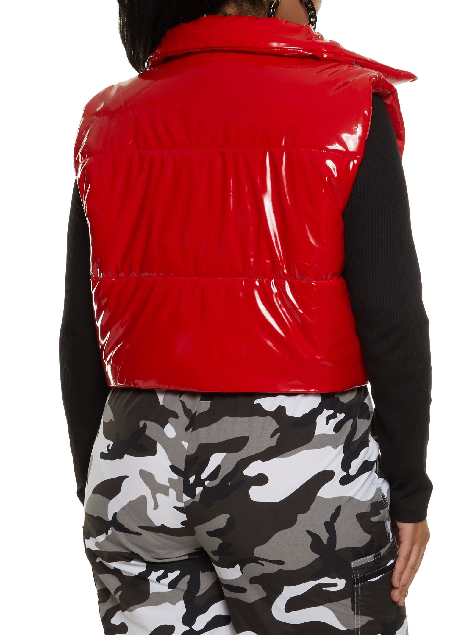 Plus Size Faux Patent Leather Puffer Vest sold by Rainbow product image thumbnail 3