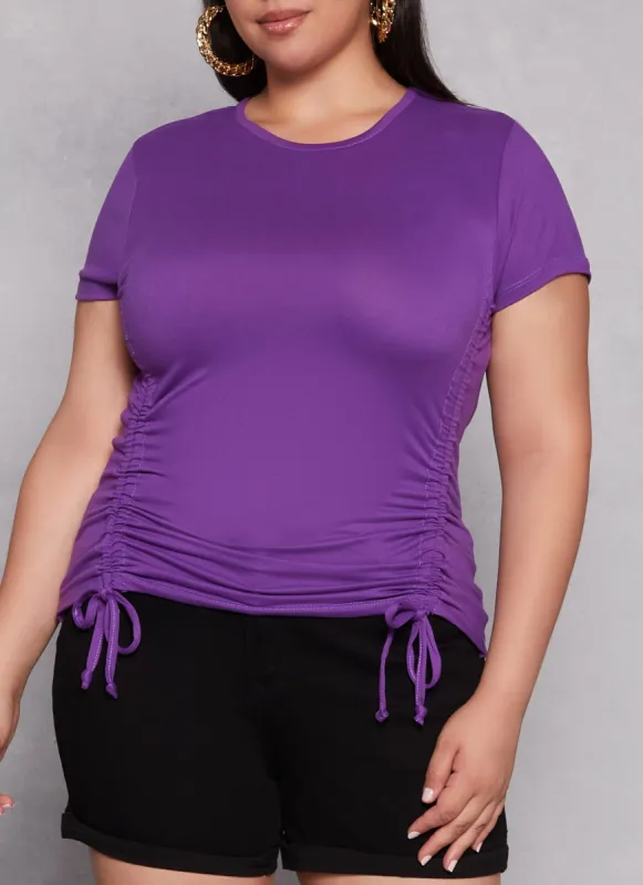 Plus Size Drawstring Ruched Crew Neck Tee sold by Rainbow