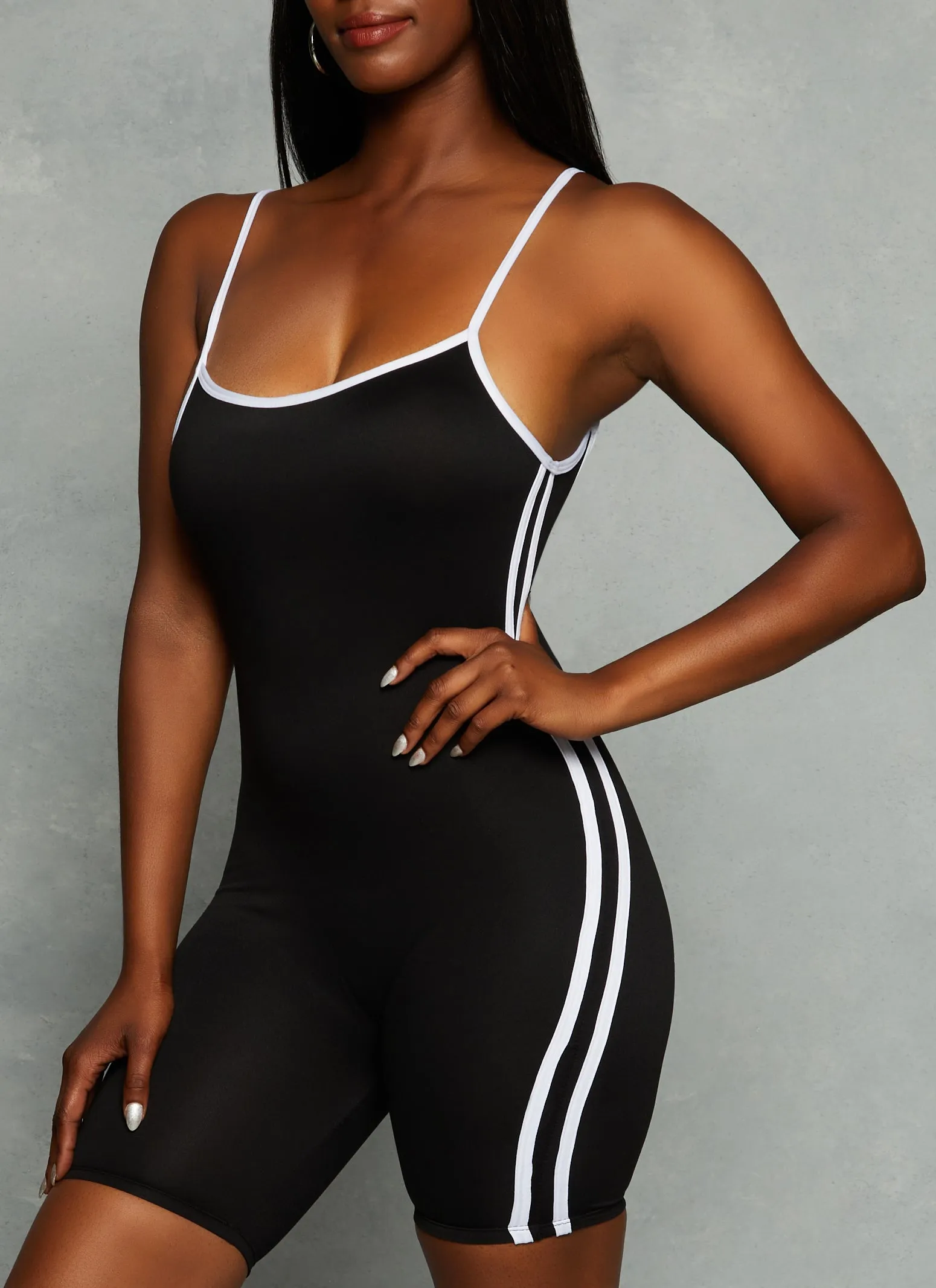 Varsity Stripe Cami Biker Romper sold by Rainbow product image thumbnail 2