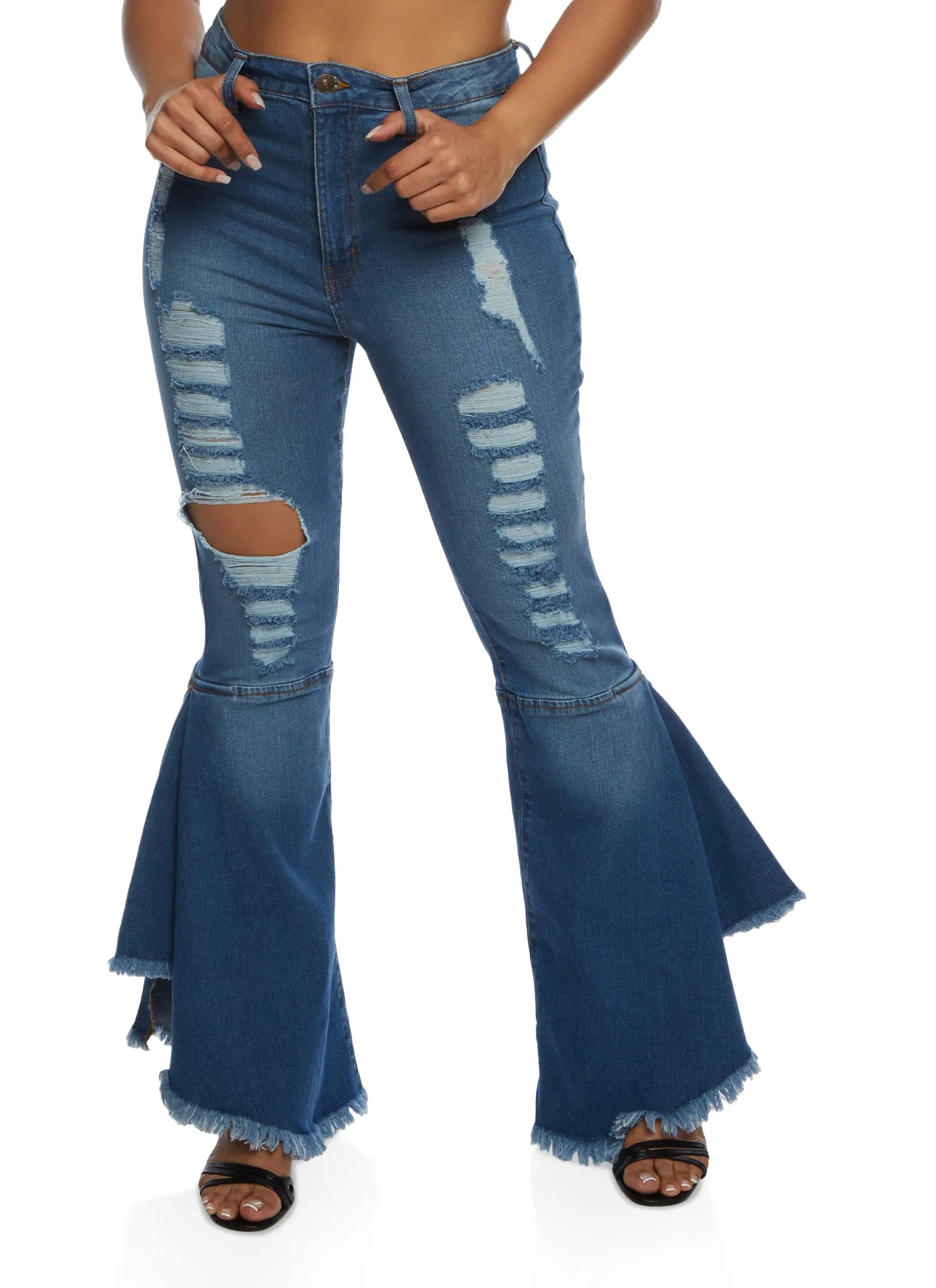 Highway Frayed Trim Distressed Bell Bottom Jeans sold by Rainbow product image thumbnail 2