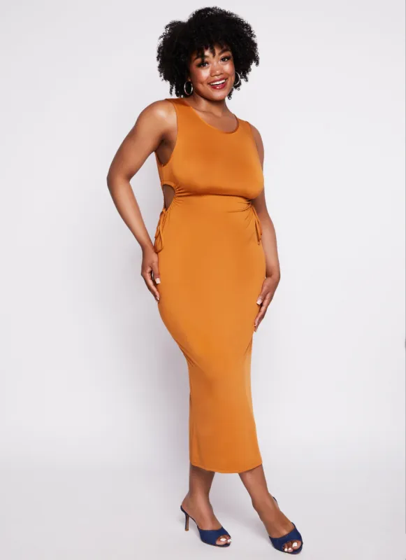 Plus Size Drawstring Cut Out Tank Dress sold by Rainbow