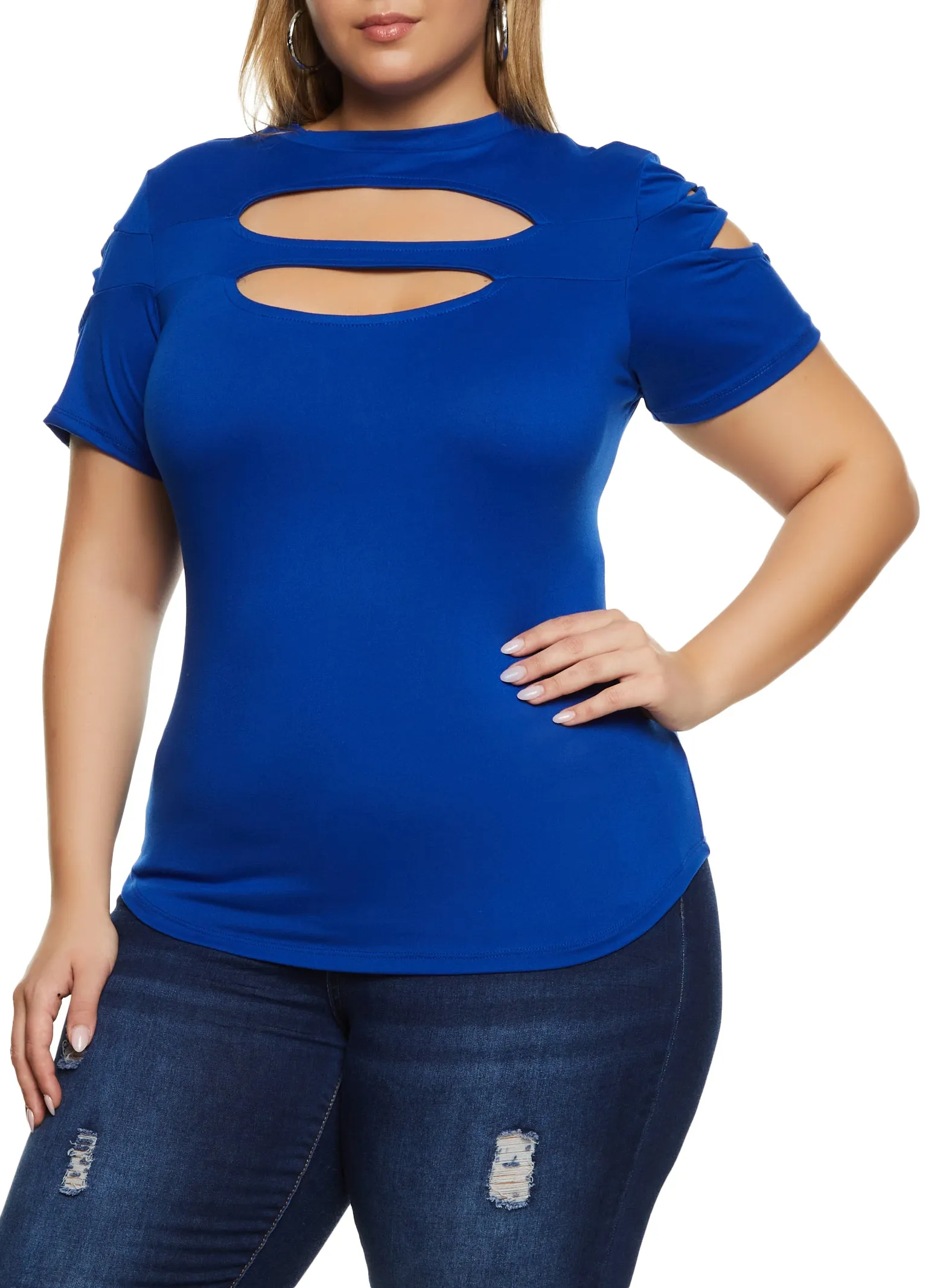 Plus Size Cut Out Crew Neck T Shirt sold by Rainbow product image thumbnail 2