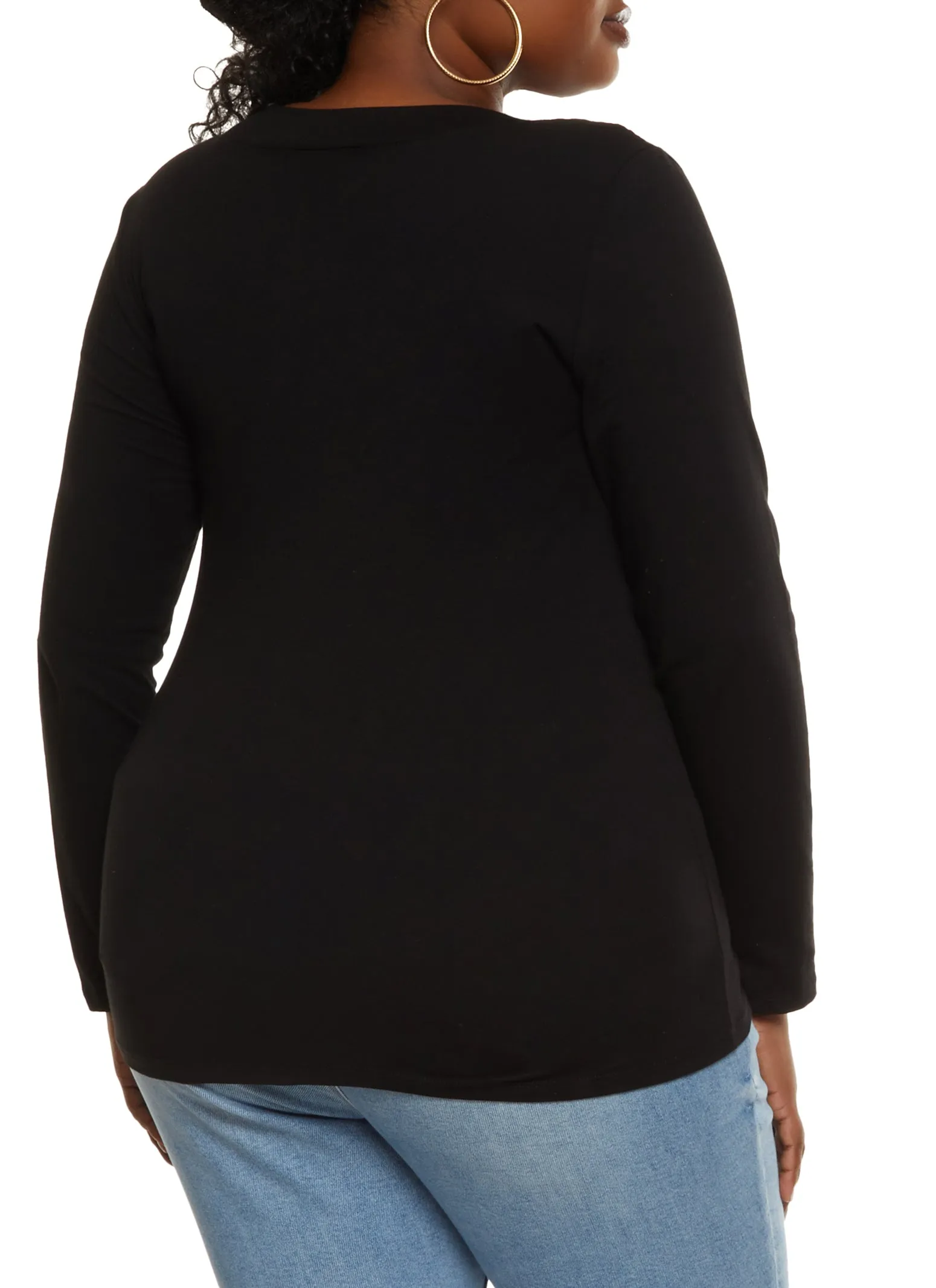 Plus Size Solid V Neck Long Sleeve Tee sold by Rainbow product image thumbnail 2