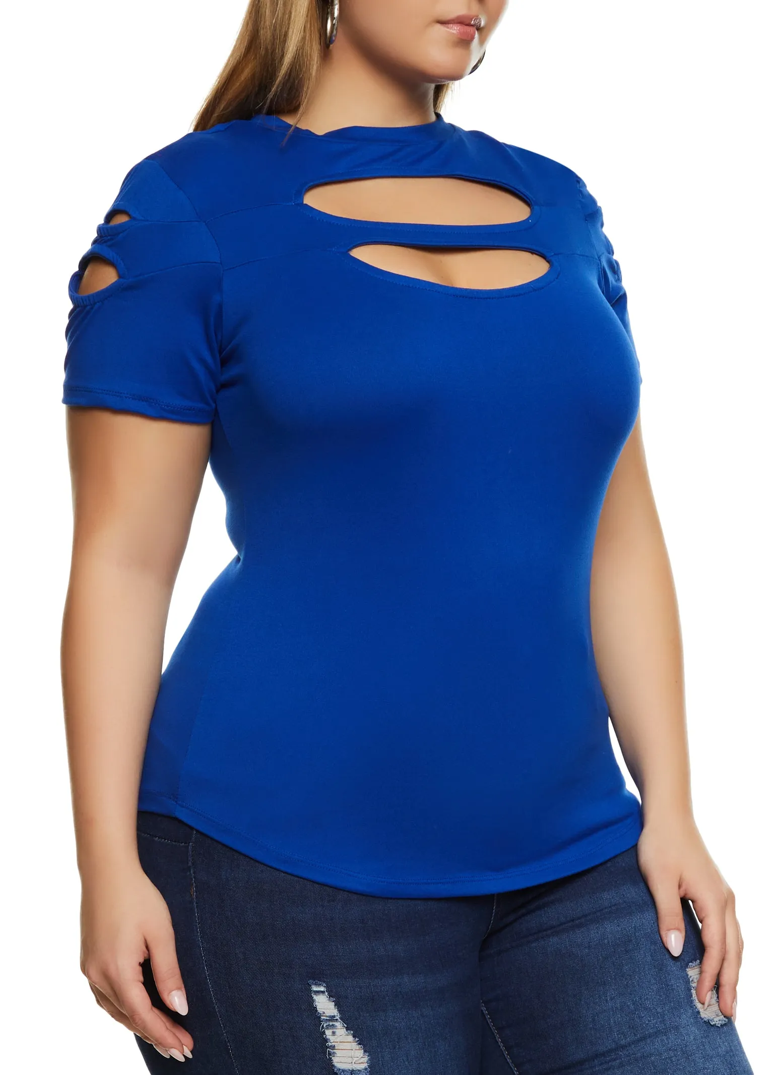 Plus Size Cut Out Crew Neck T Shirt sold by Rainbow