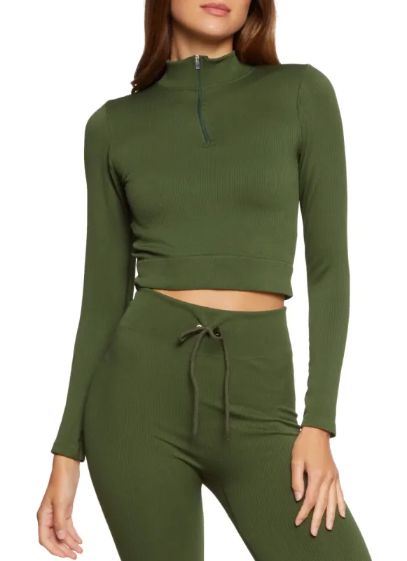 Seamless Compression Rib Half Zip Crop Top sold by Rainbow