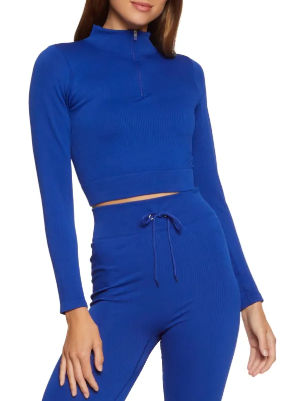 Seamless Compression Rib Half Zip Crop Top sold by Rainbow