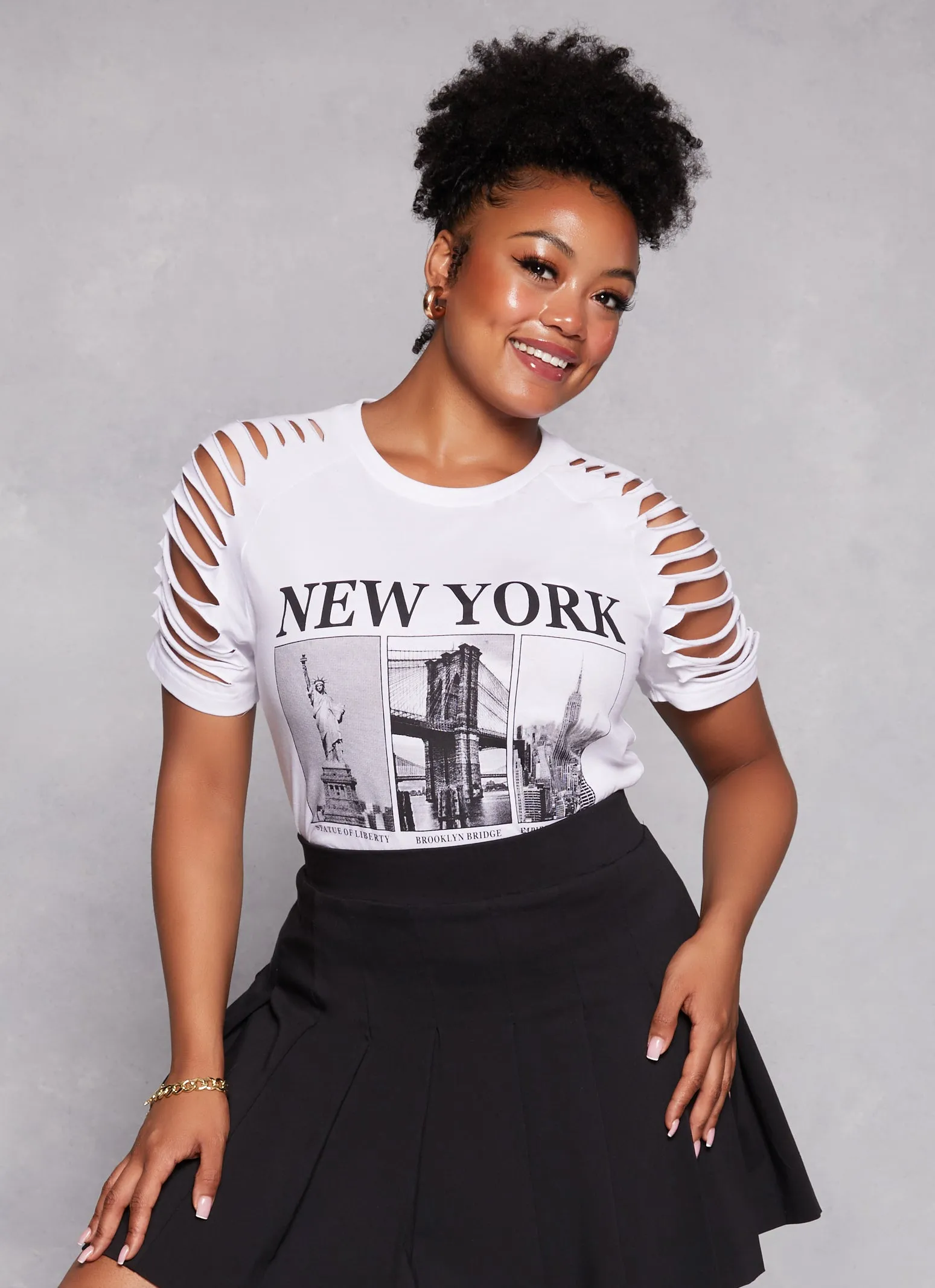 Plus Size New York Laser Cut Graphic Tee sold by Rainbow