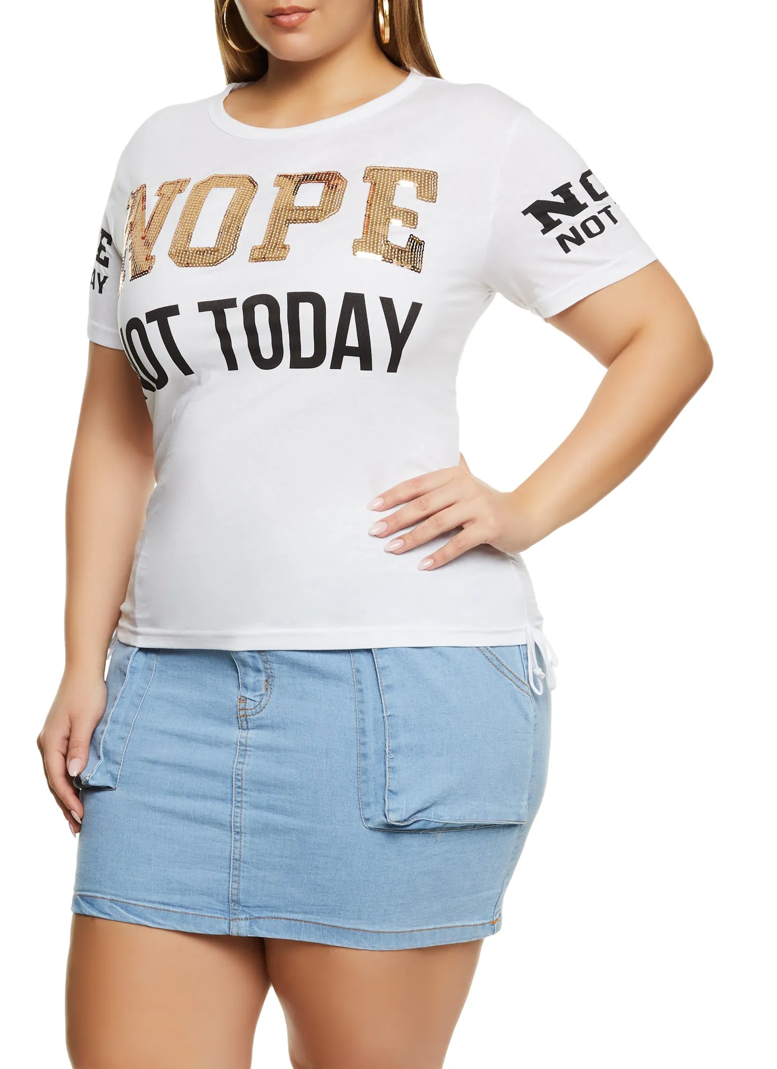 Plus Size Sequin Nope Not Today Ruched Graphic Tee sold by Rainbow product image thumbnail 2