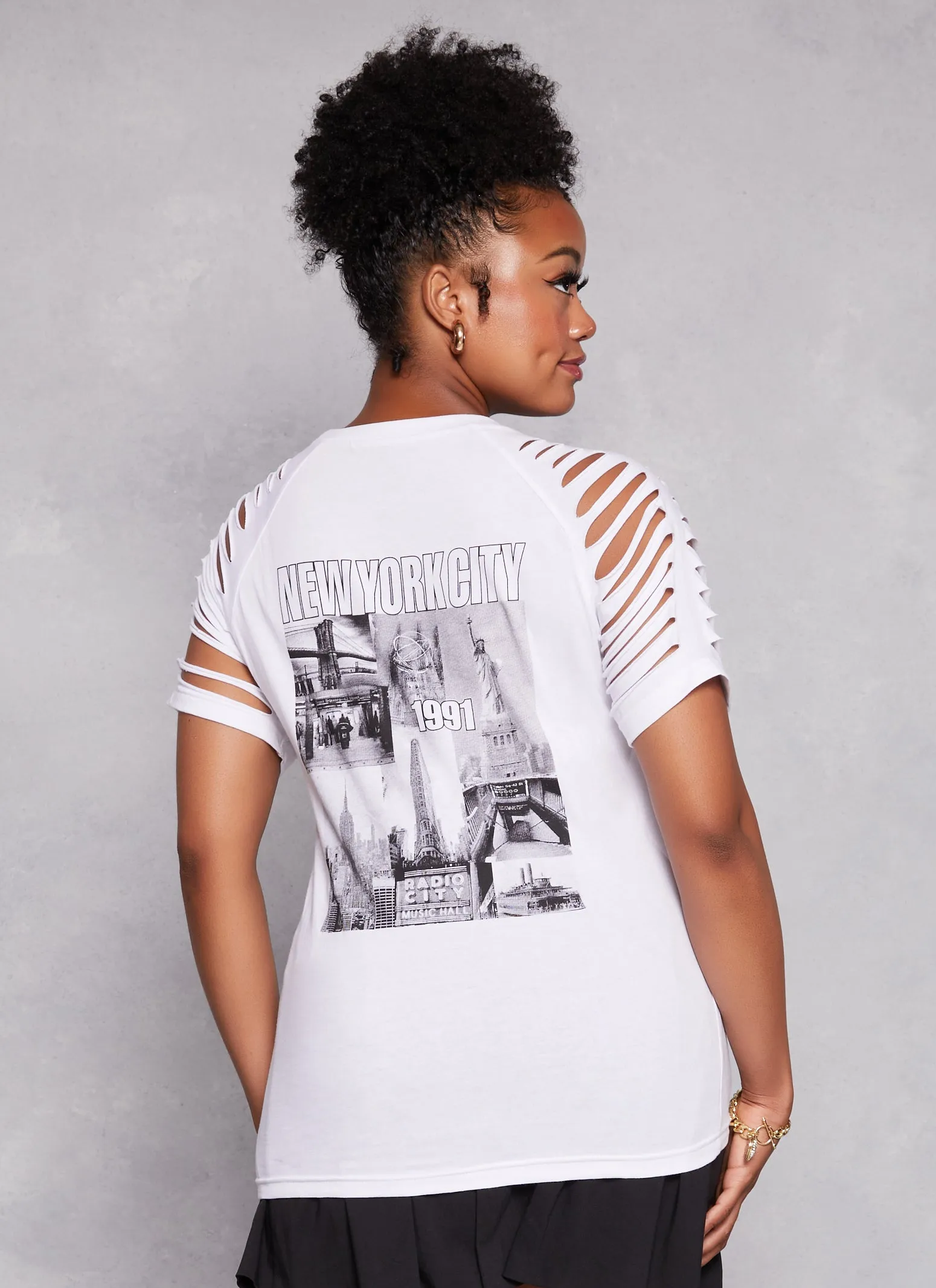 Plus Size New York Laser Cut Graphic Tee sold by Rainbow product image thumbnail 3