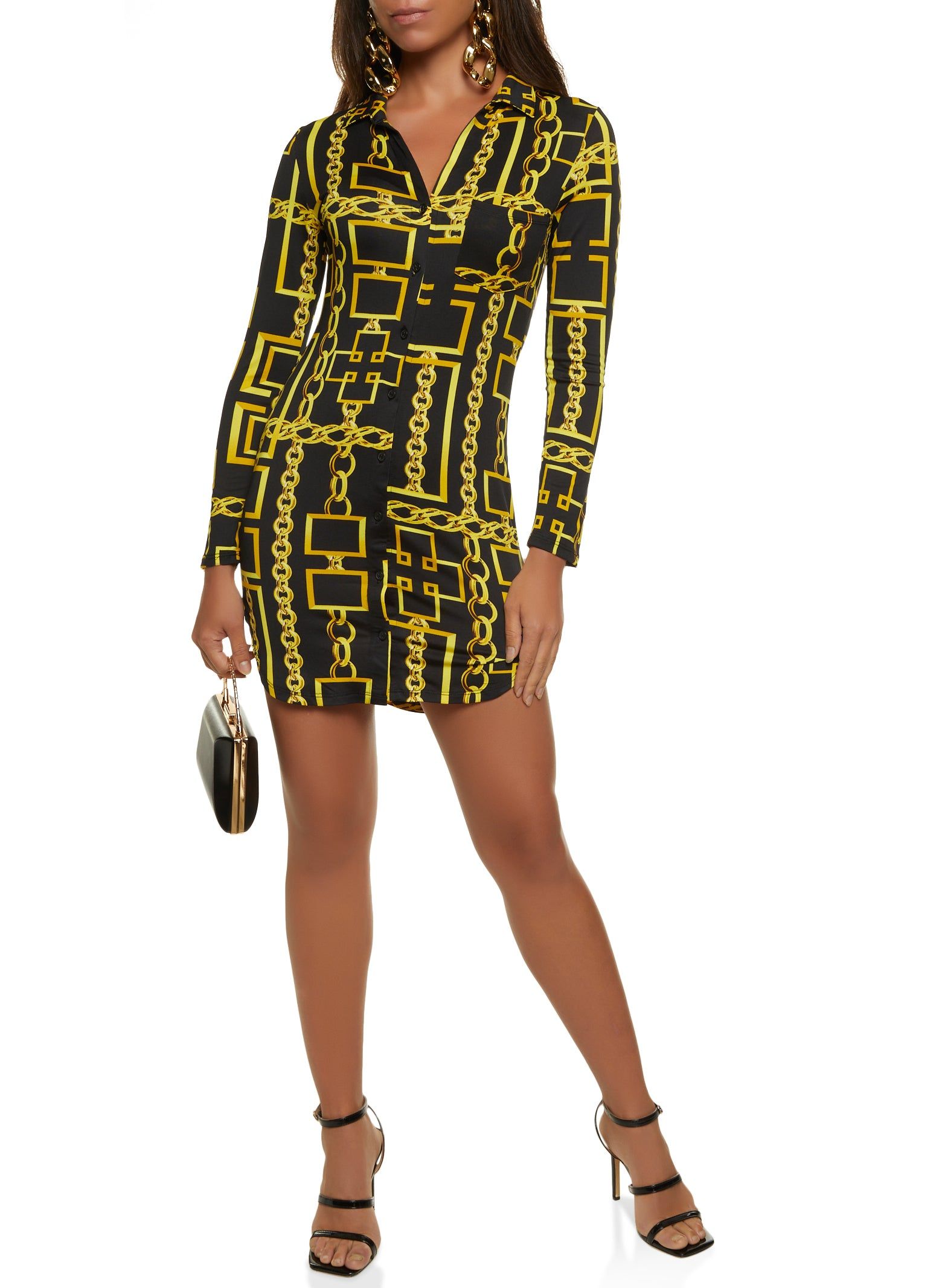 Chain Print Button Front Mini Shirt Dress sold by Rainbow product image thumbnail 2