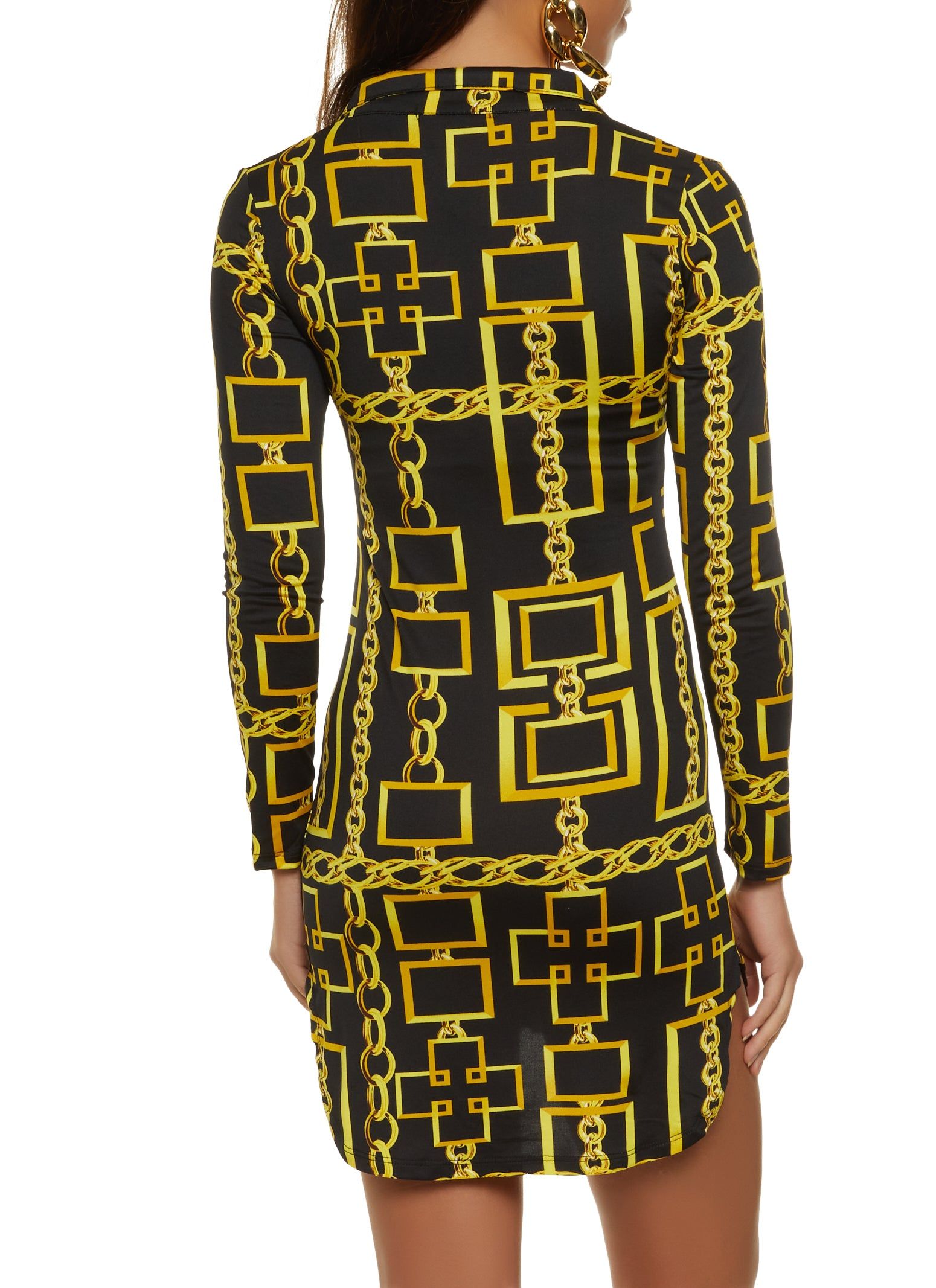 Chain Print Button Front Mini Shirt Dress sold by Rainbow product image thumbnail 3