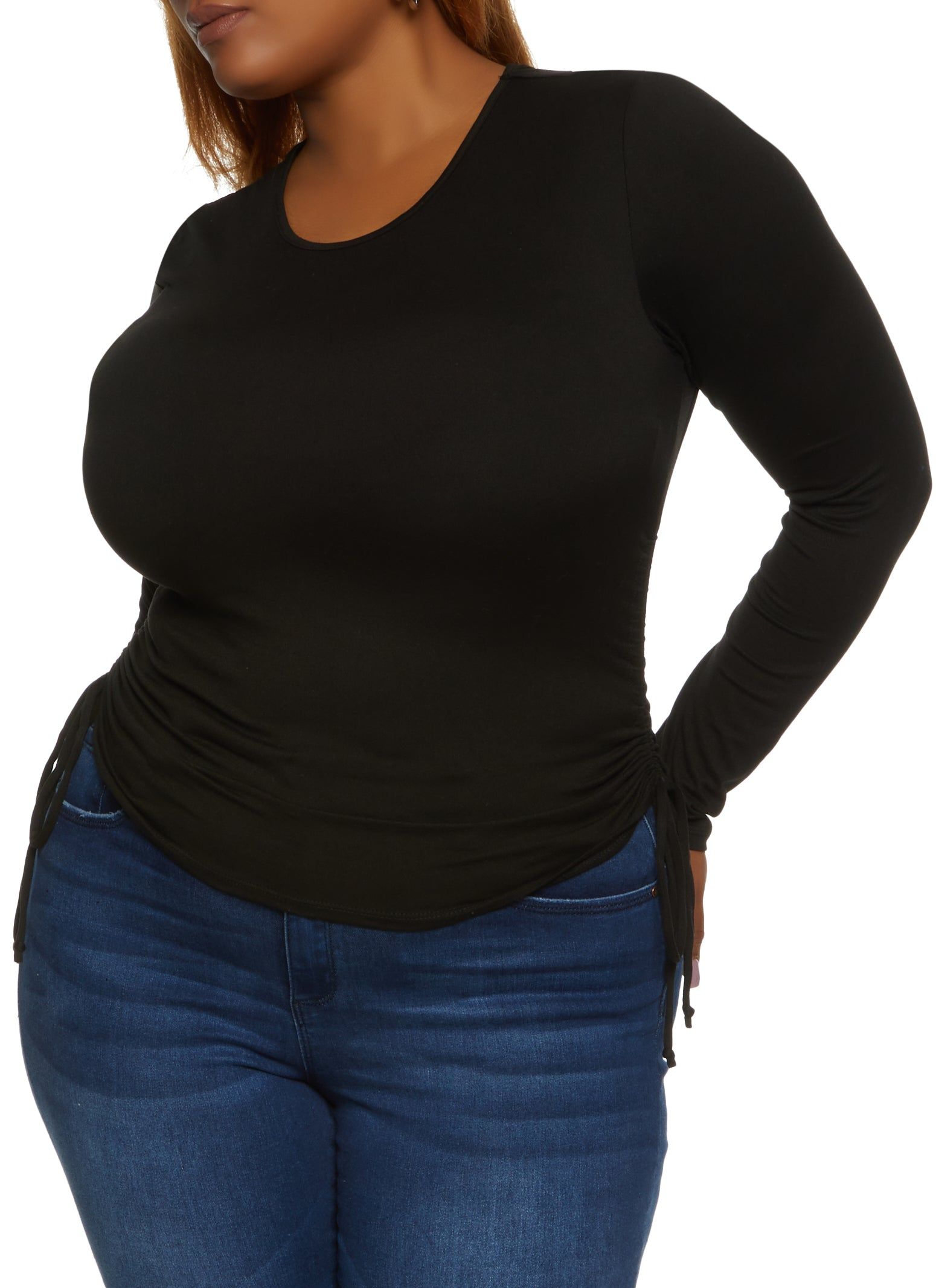 Plus Size Crew Neck Long Sleeve Ruched Top sold by Rainbow