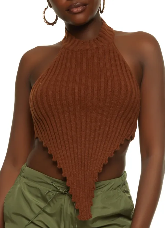 Hanky Hem Mock Neck Halter Top sold by Rainbow