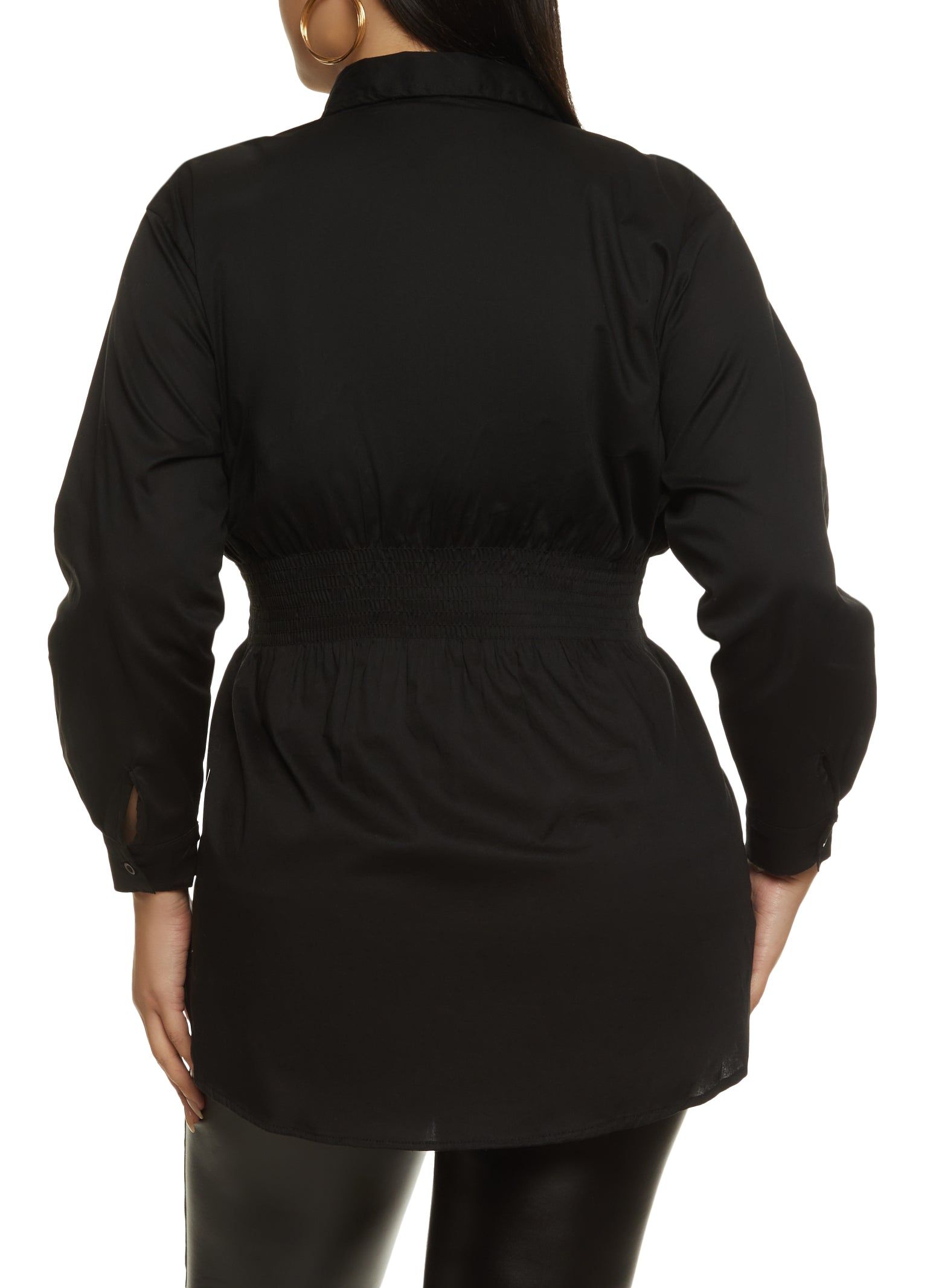 Plus Size Smocked Waist Button Down Shirt sold by Rainbow product image thumbnail 2