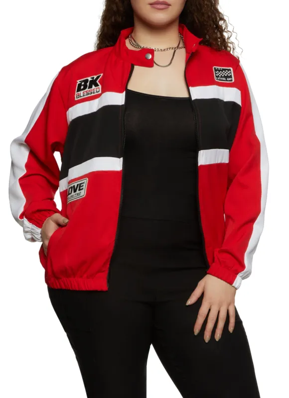 Plus Size Bk Blessed Color Block Zip Front Moto Jacket sold by Rainbow