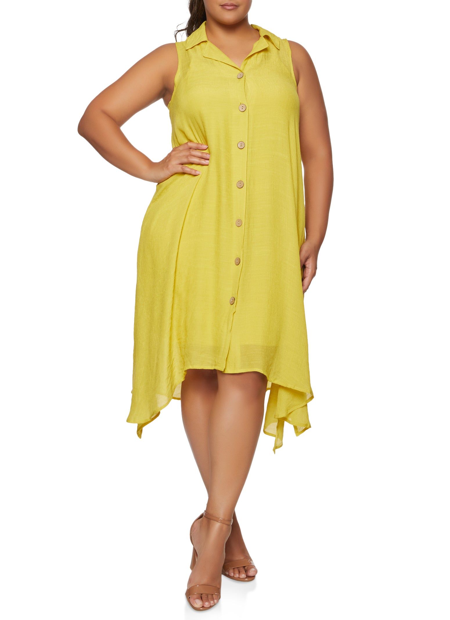 Plus Size Gauze Knit Sleeveless Shirt Dress sold by Rainbow