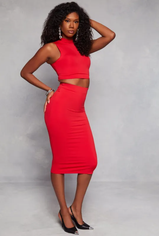Stretch High Waisted Midi Pencil Skirt sold by Rainbow