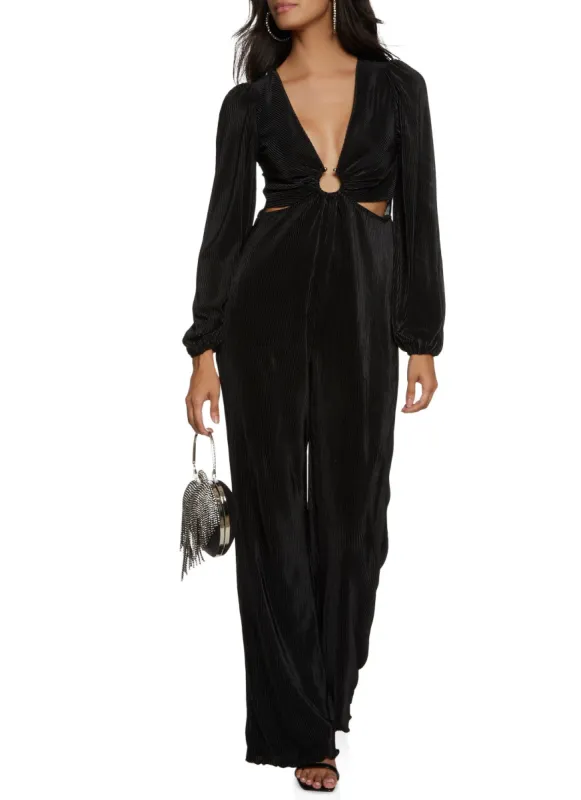 Plisse Cut Out Plunge Jumpsuit sold by Rainbow