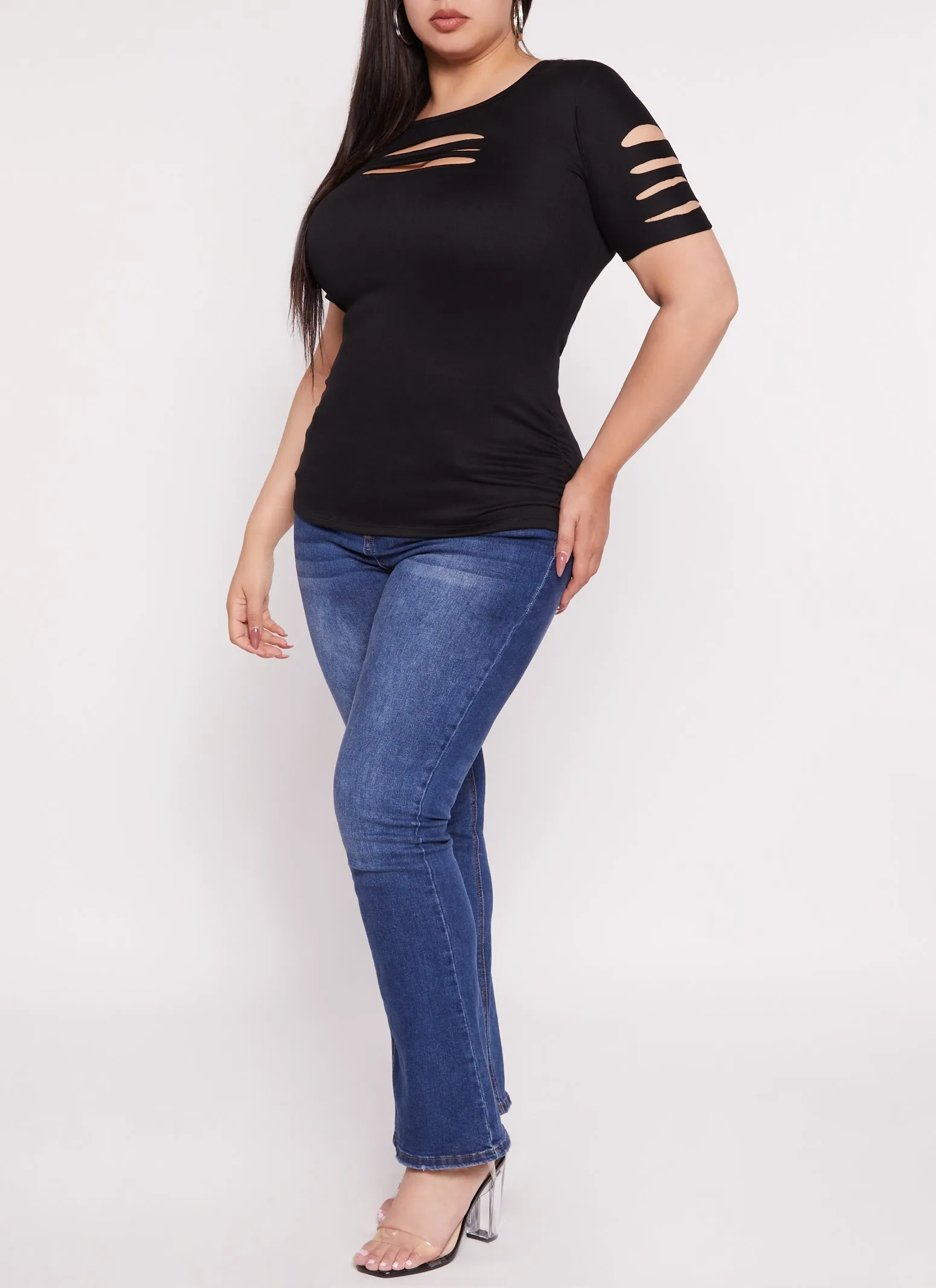 Plus Size Laser Cut Ruched T Shirt sold by Rainbow product image thumbnail 2