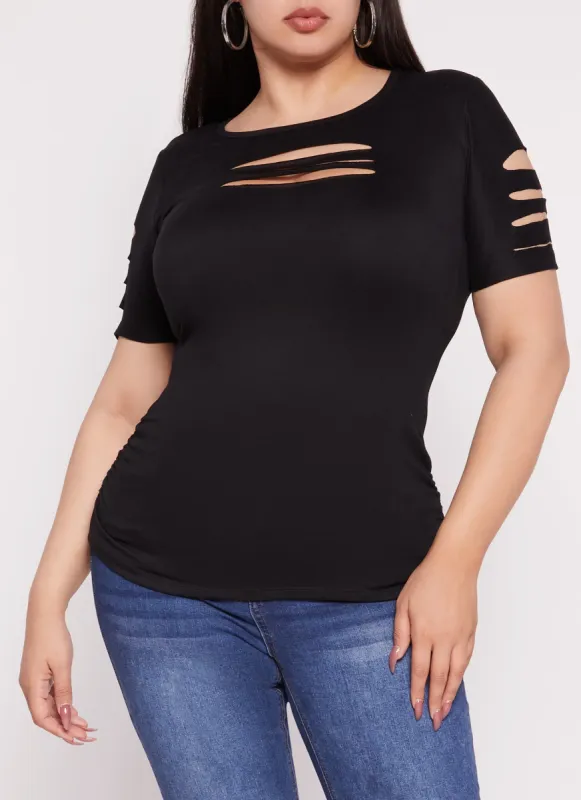 Plus Size Laser Cut Ruched T Shirt sold by Rainbow