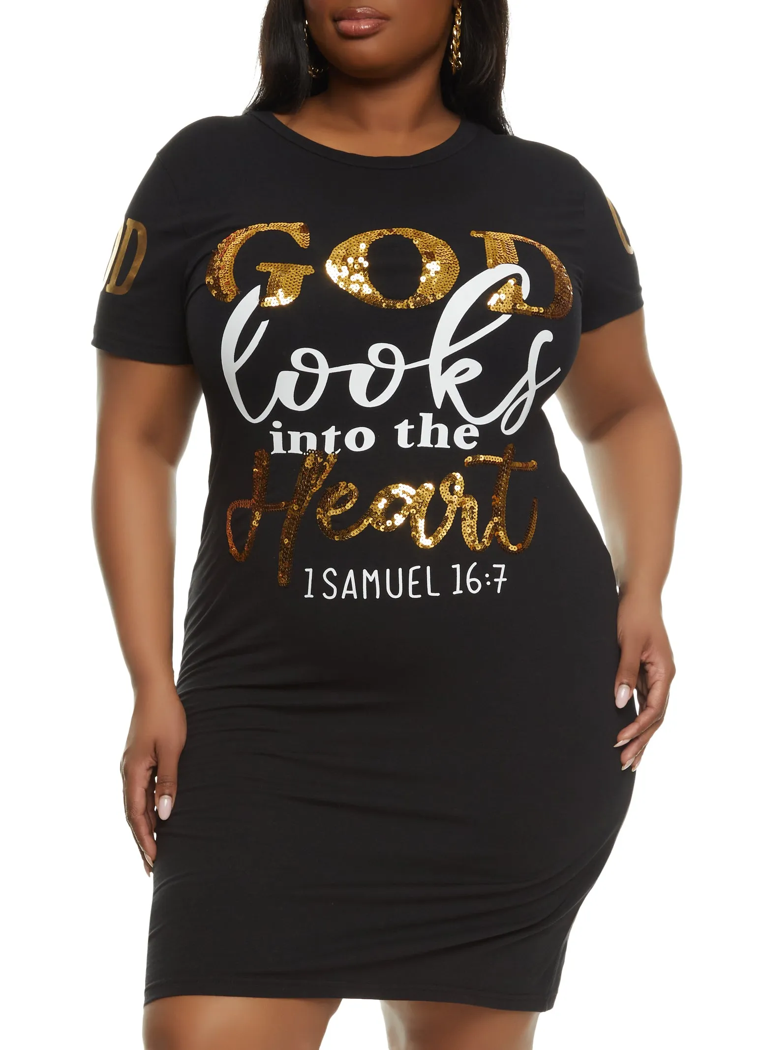 Plus Size Sequin God Looks Into The Heart T Shirt Dress sold by Rainbow product image thumbnail 2