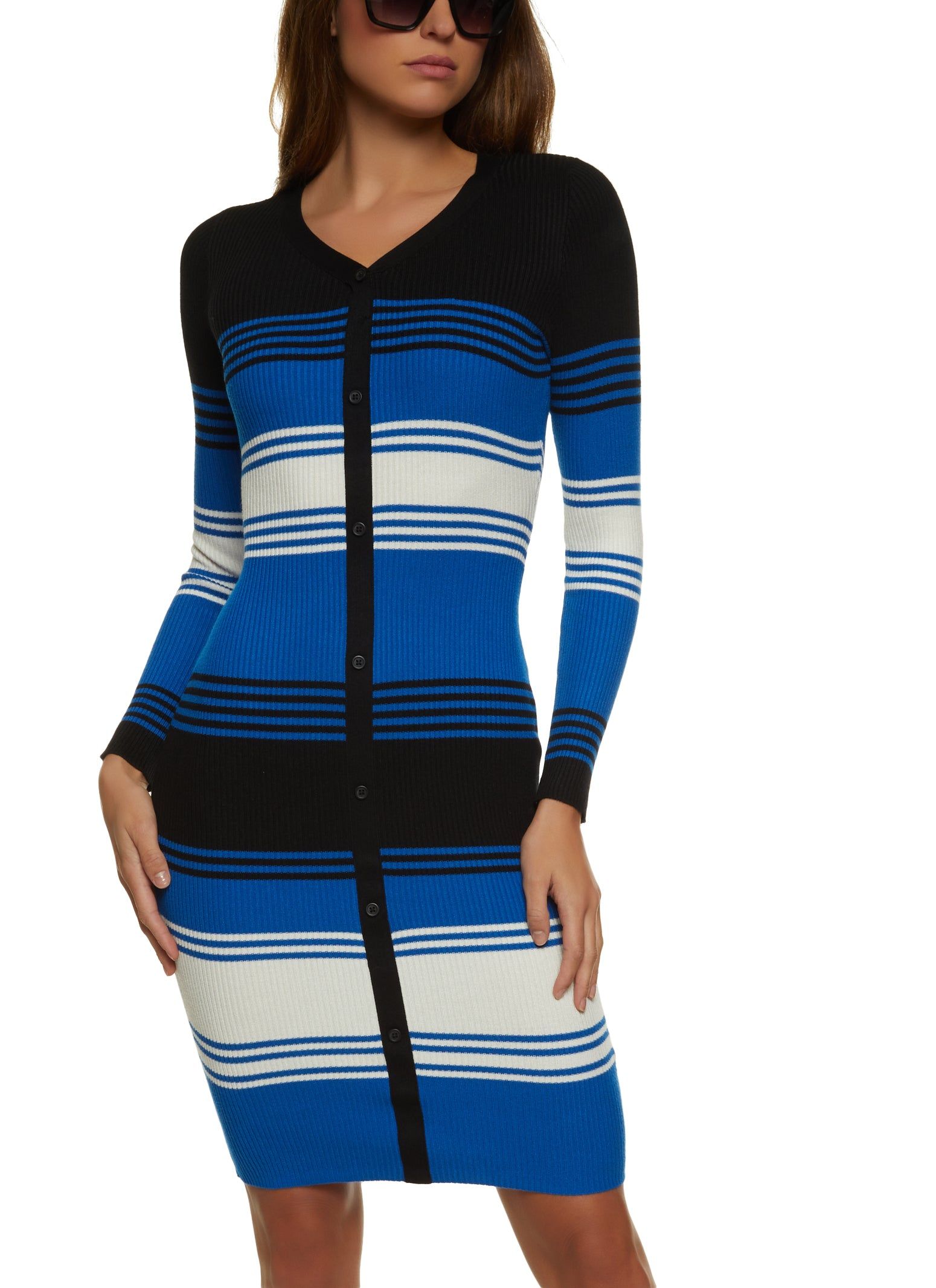 Ribbed Knit Striped Midi Sweater Dress sold by Rainbow