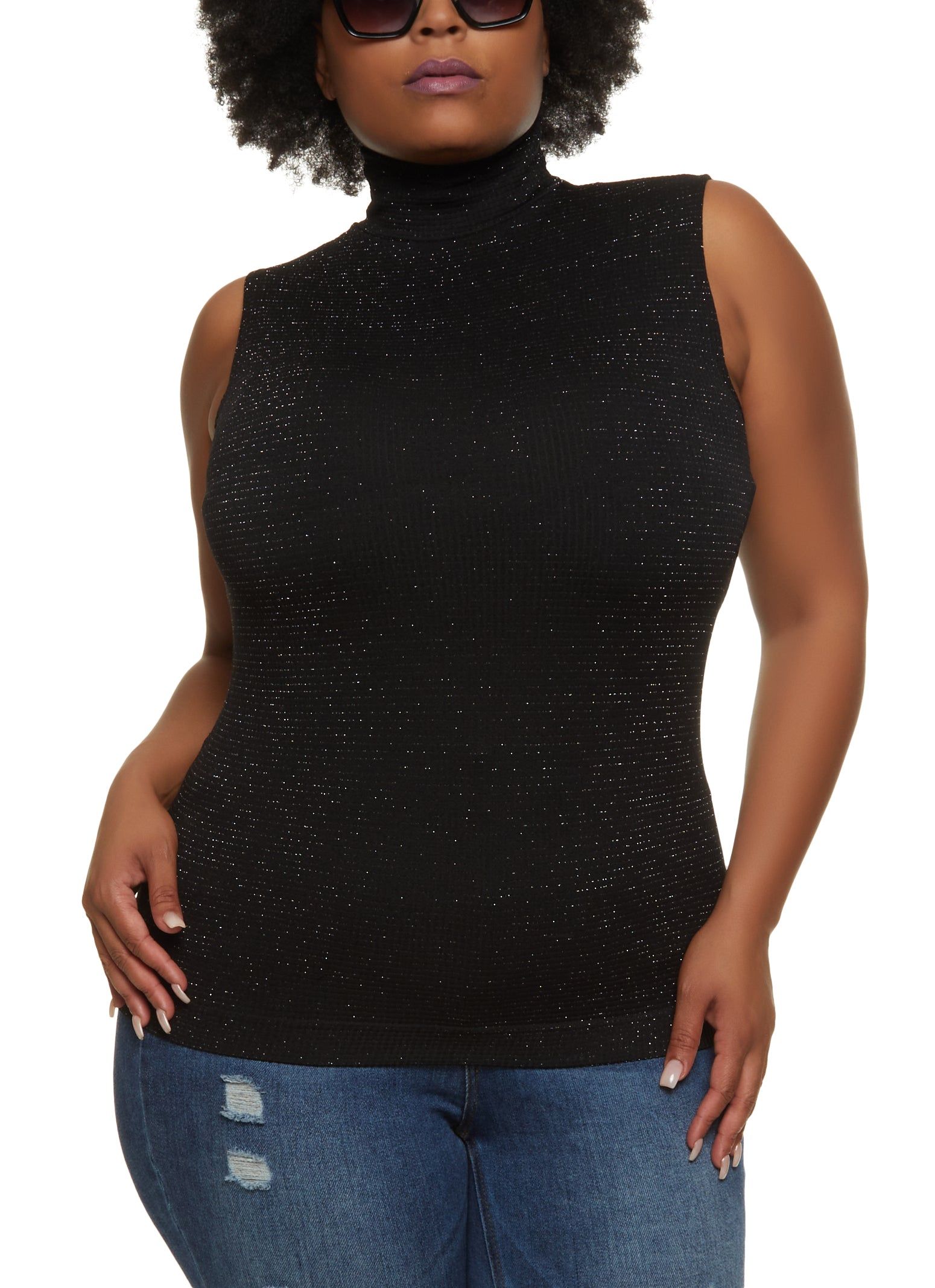 Plus Size Lurex Seamless Mock Neck Tank Top sold by Rainbow