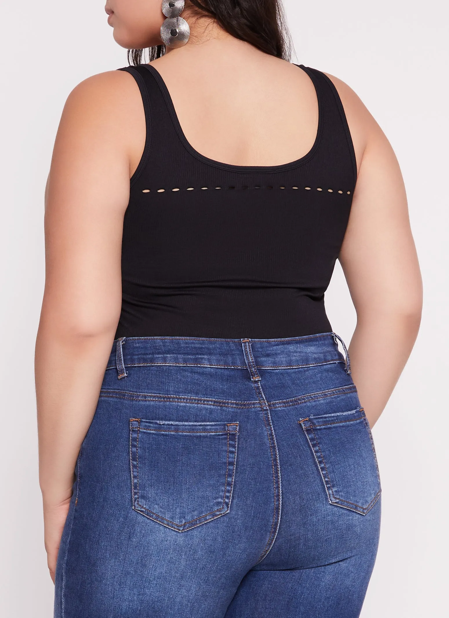 Plus Size Seamless Ribbed Laser Cut Tank Bodysuit sold by Rainbow product image thumbnail 3