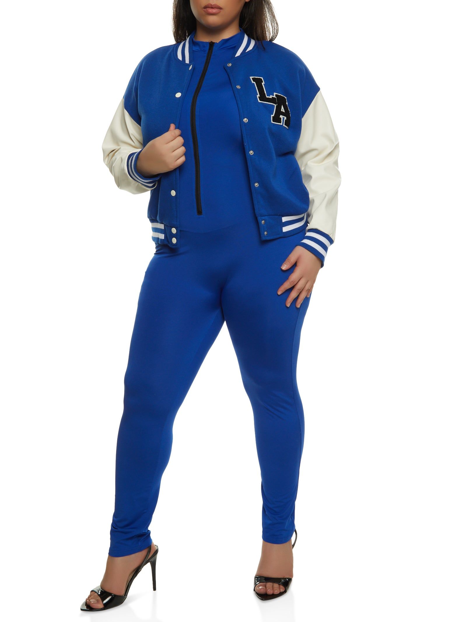 Plus Size Color Block Patch Varsity Jacket sold by Rainbow product image thumbnail 3