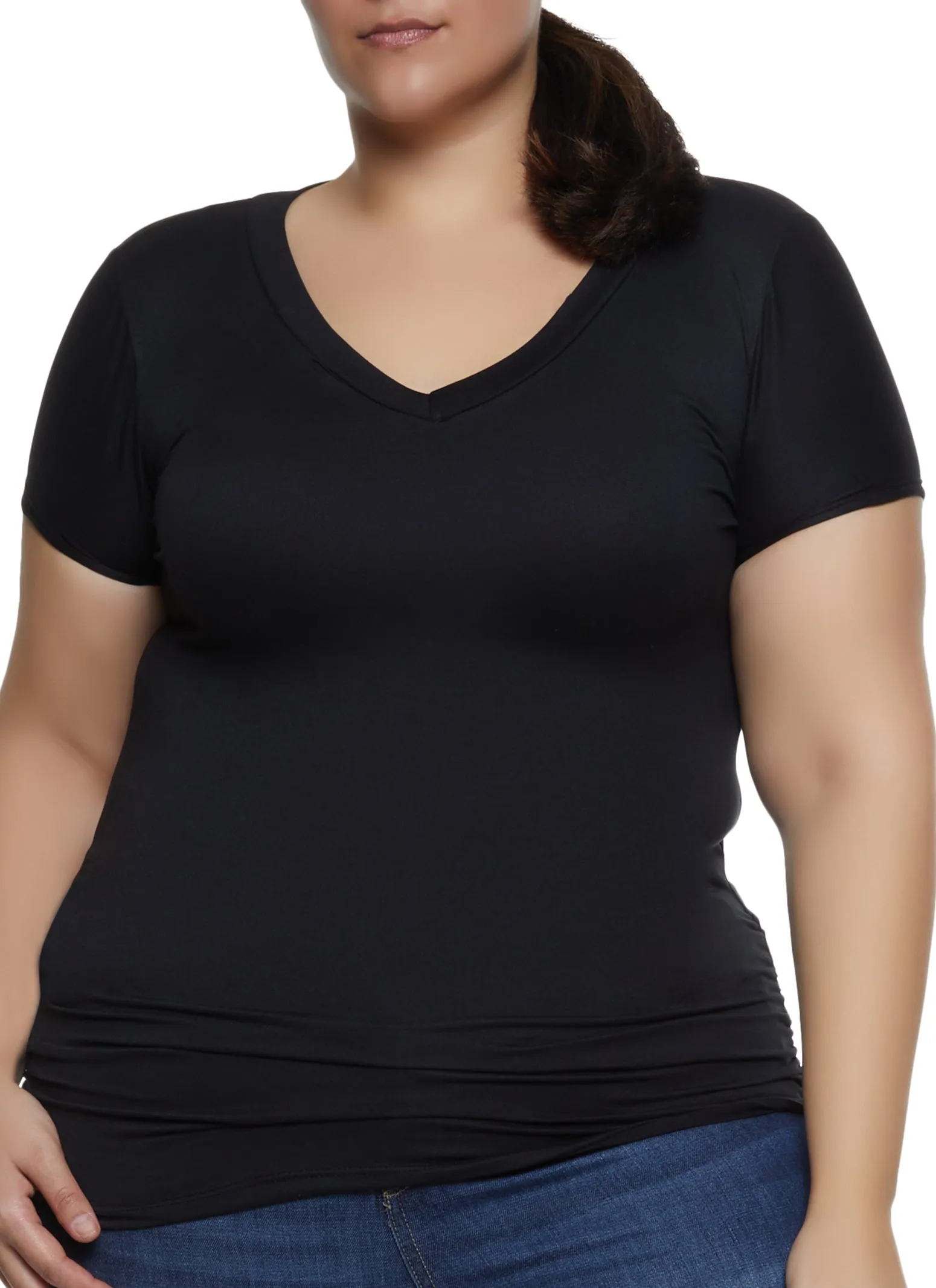 Plus Size Basic Solid V Neck Tee sold by Rainbow